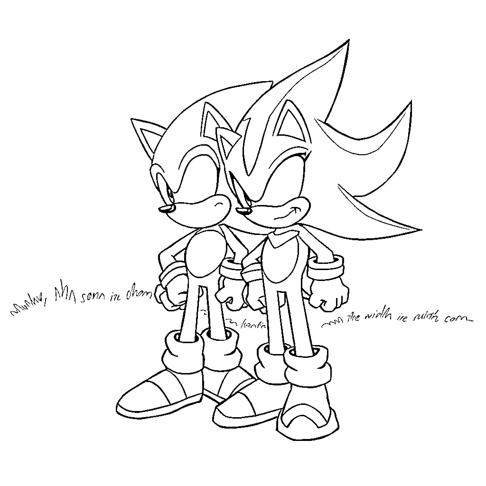 Sonic characters in adventurous poses Coloring Page (free black-and-white line drawing printable PDF for all, from beginners to advanced learners, including children, teens, adults, and seniors)