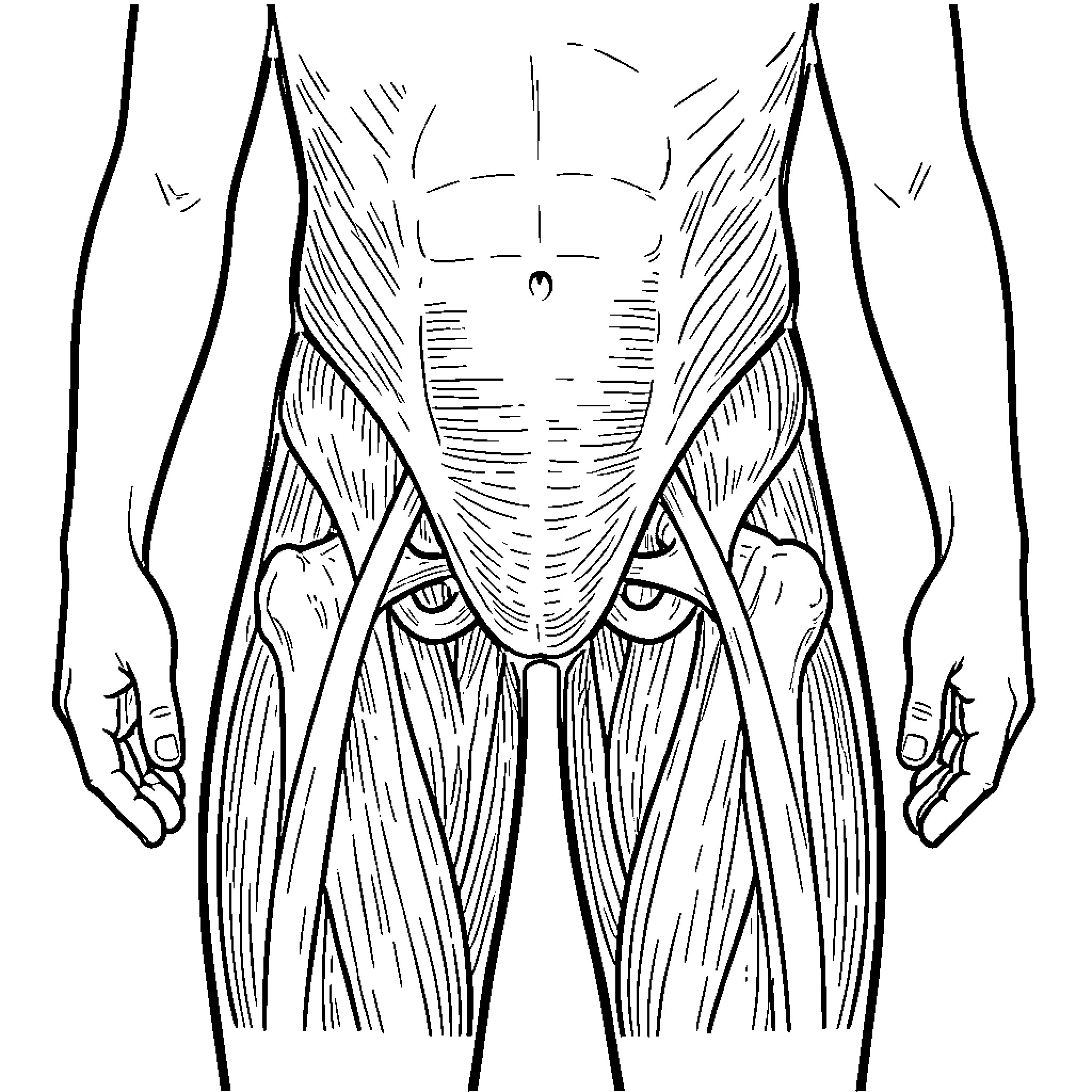 Hip Flexor Anatomy Illustration Coloring Page (free black-and-white line drawing printable PDF for all, from beginners to advanced learners, including children, teens, adults, and seniors)