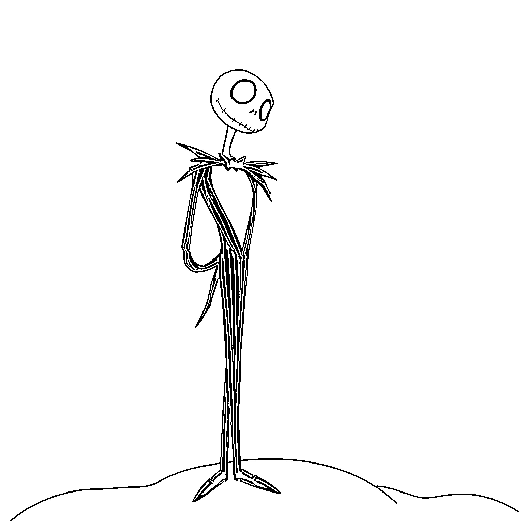 Jack Skellington's Spooky Silhouette Coloring Page (free black-and-white line drawing printable PDF for all, from beginners to advanced learners, including children, teens, adults, and seniors)