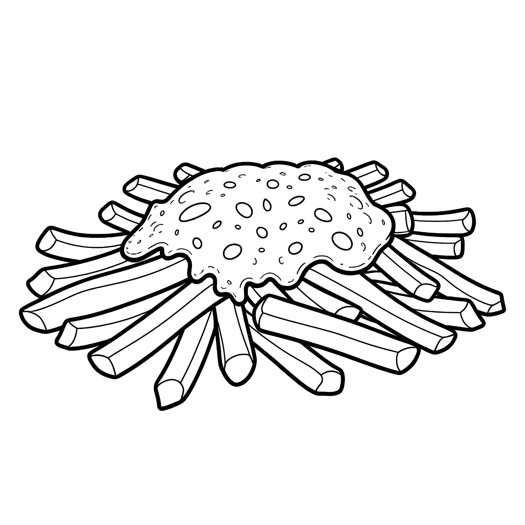 Cheese Fry in Delightful Display Coloring Page (free black-and-white line drawing printable PDF for all, from beginners to advanced learners, including children, teens, adults, and seniors)