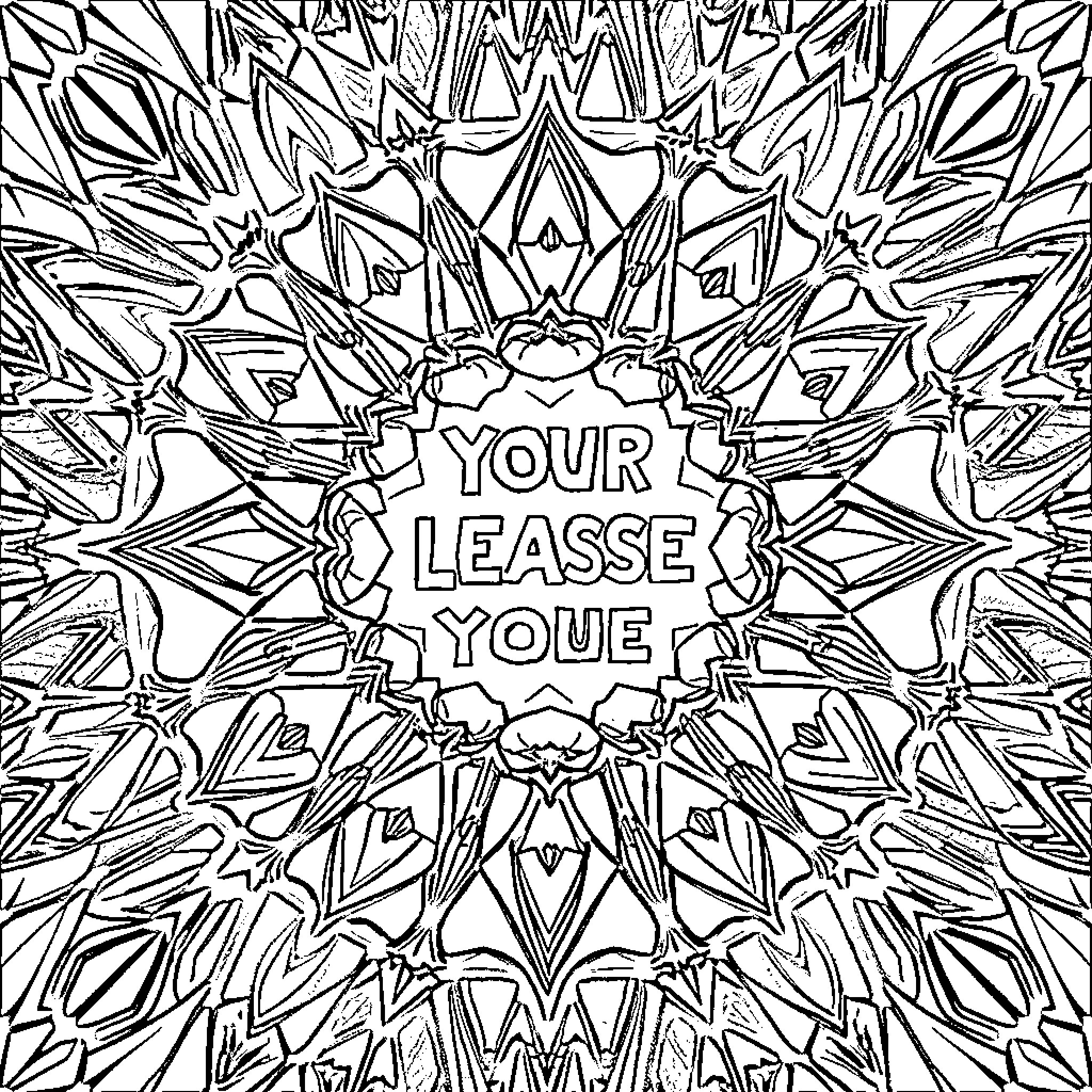 Pattern of abstract geometric shapes and text Coloring Page (free black-and-white line drawing printable PDF for all, from beginners to advanced learners, including children, teens, adults, and seniors)
