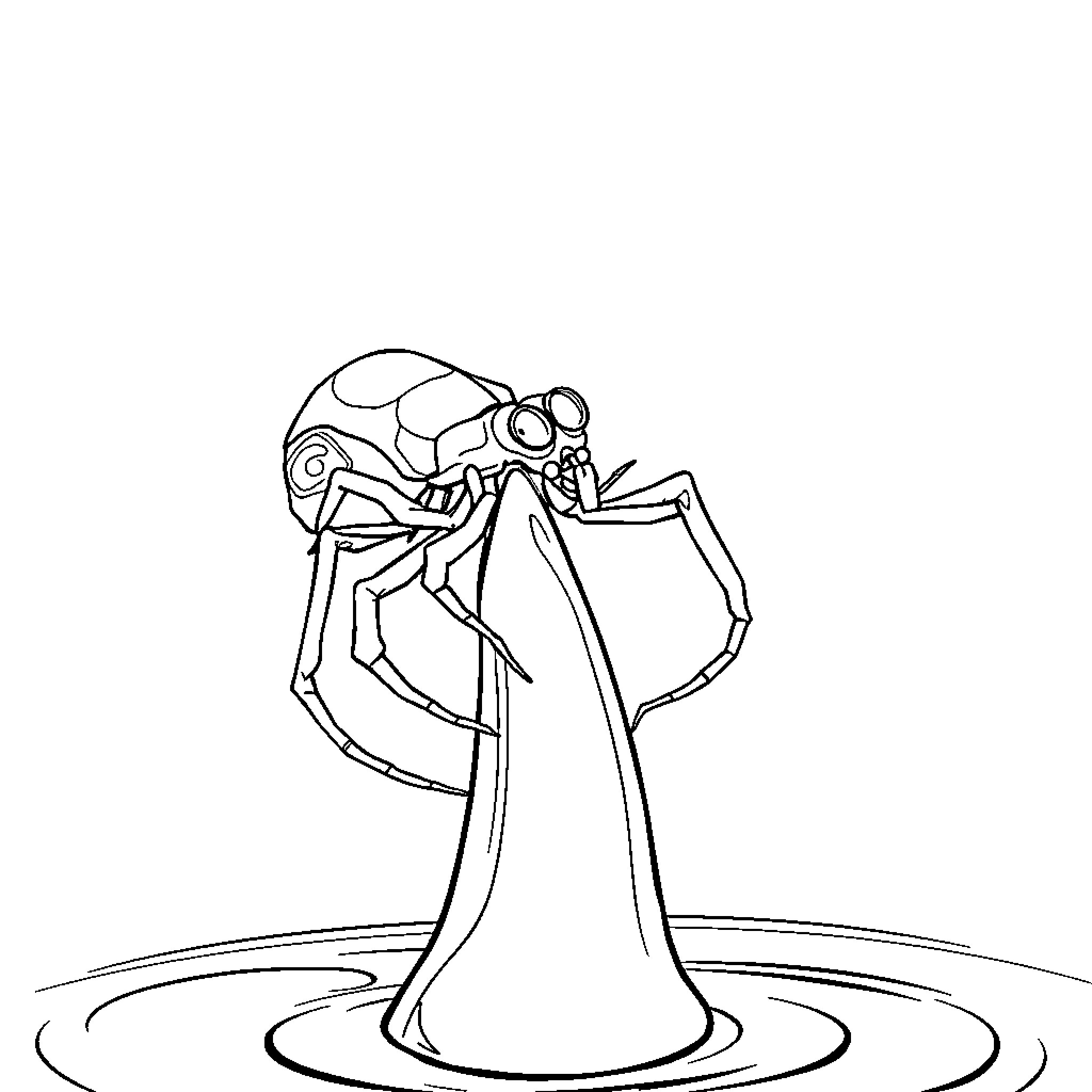 Spider catching prey in a pool Coloring Page (free black-and-white line drawing printable PDF for all, from beginners to advanced learners, including children, teens, adults, and seniors)