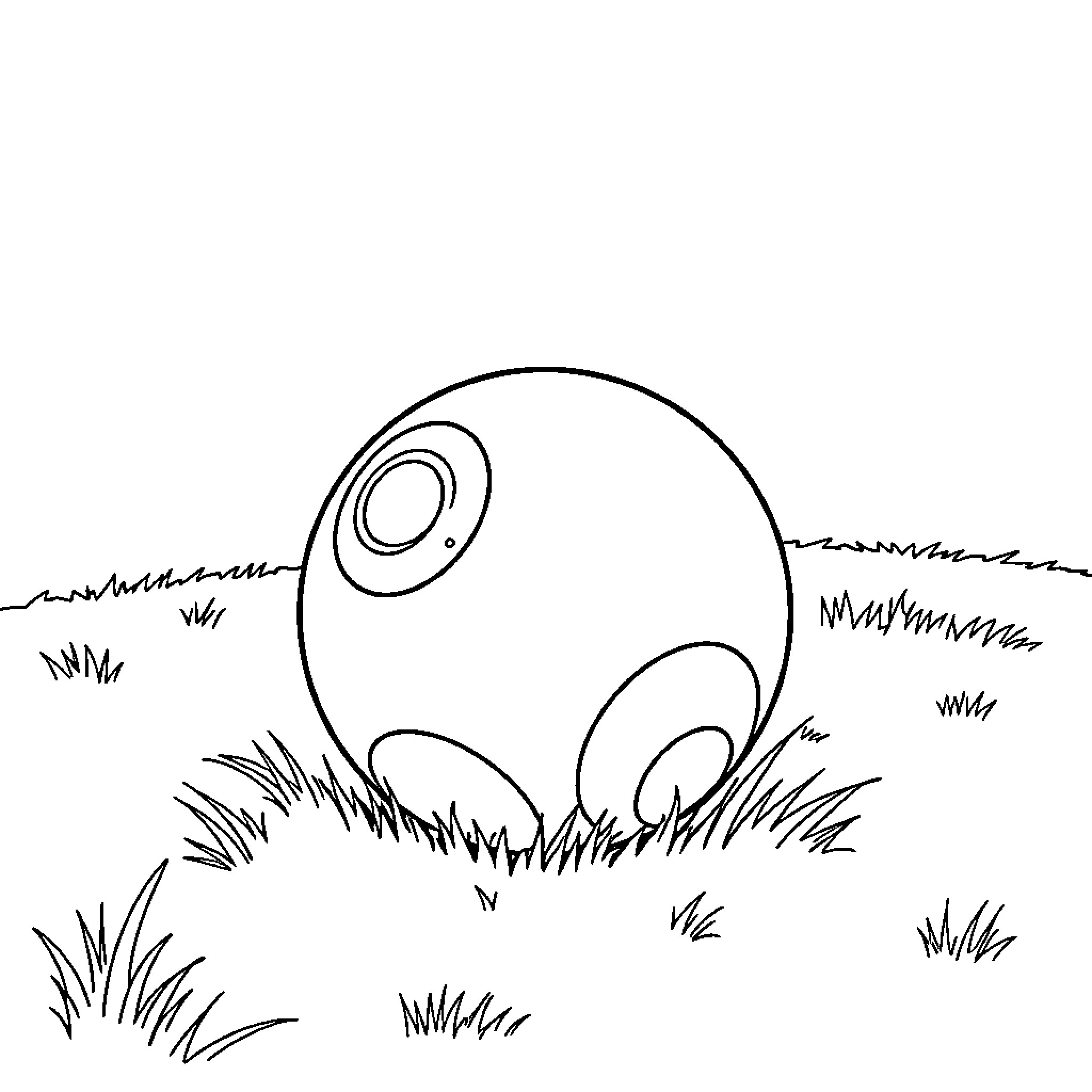 Ball bouncing in the grass Coloring Page (free black-and-white line drawing printable PDF for all, from beginners to advanced learners, including children, teens, adults, and seniors)