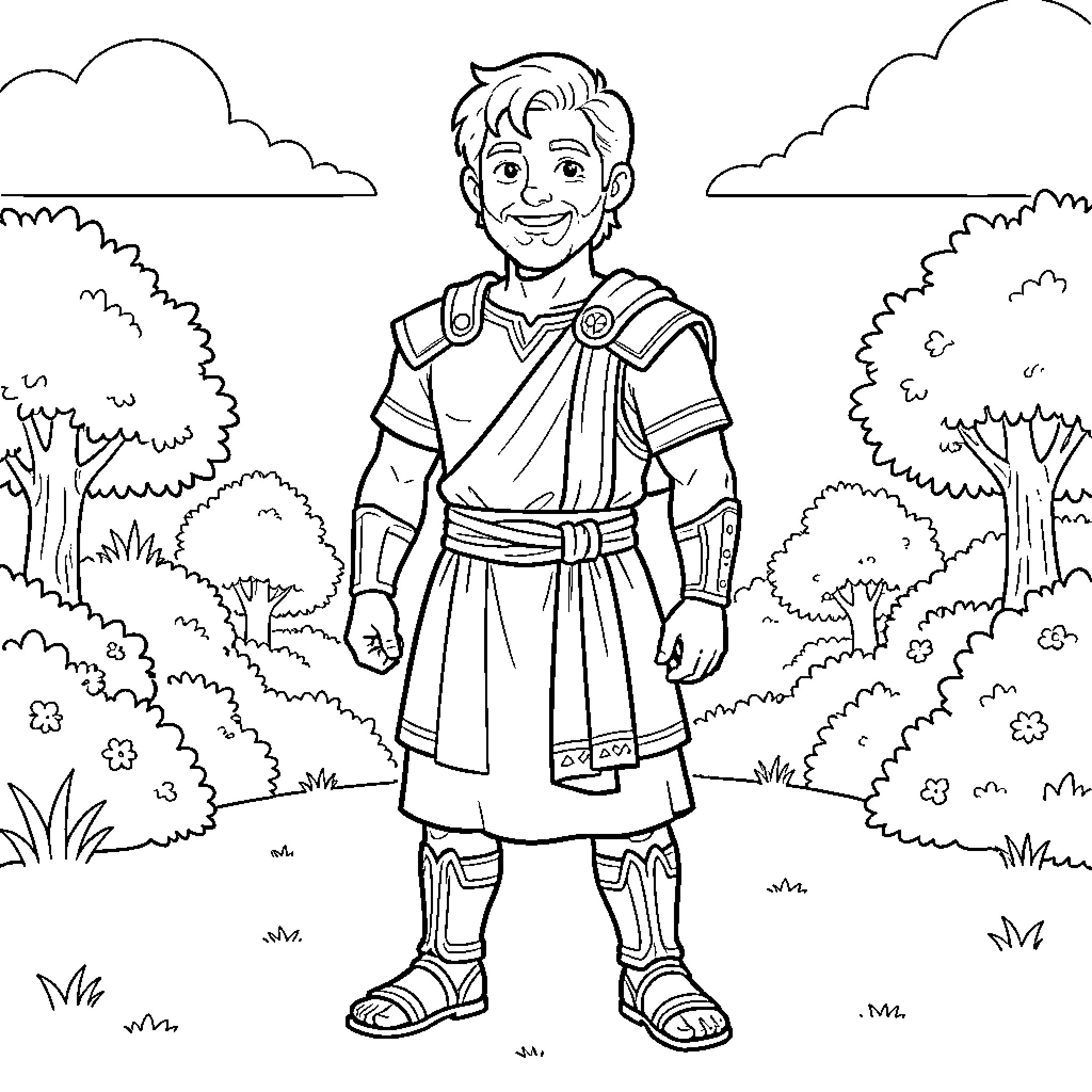 Roman Anthony's Outdoor Adventure Coloring Page (free black-and-white line drawing printable PDF for all, from beginners to advanced learners, including children, teens, adults, and seniors)