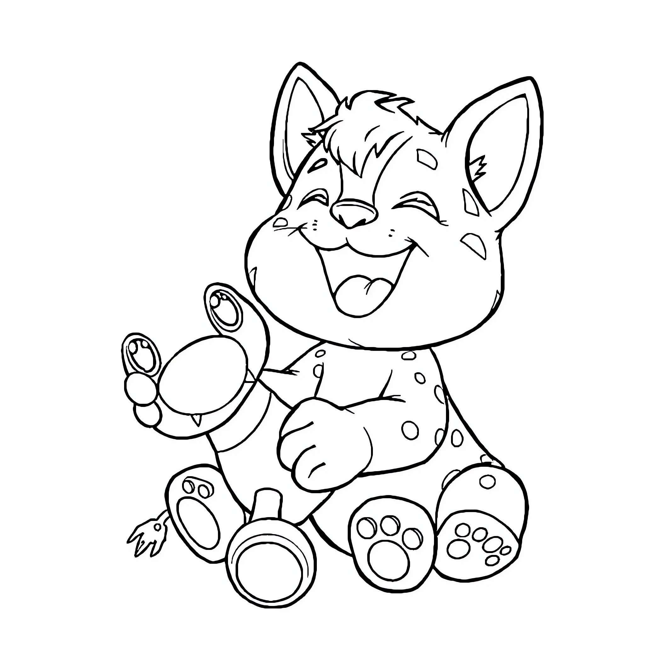 Labooboo Cute Plush Puppy Playing with Toy Coloring Page (free black-and-white line drawing printable PDF for all, from beginners to advanced learners, including children, teens, adults, and seniors)