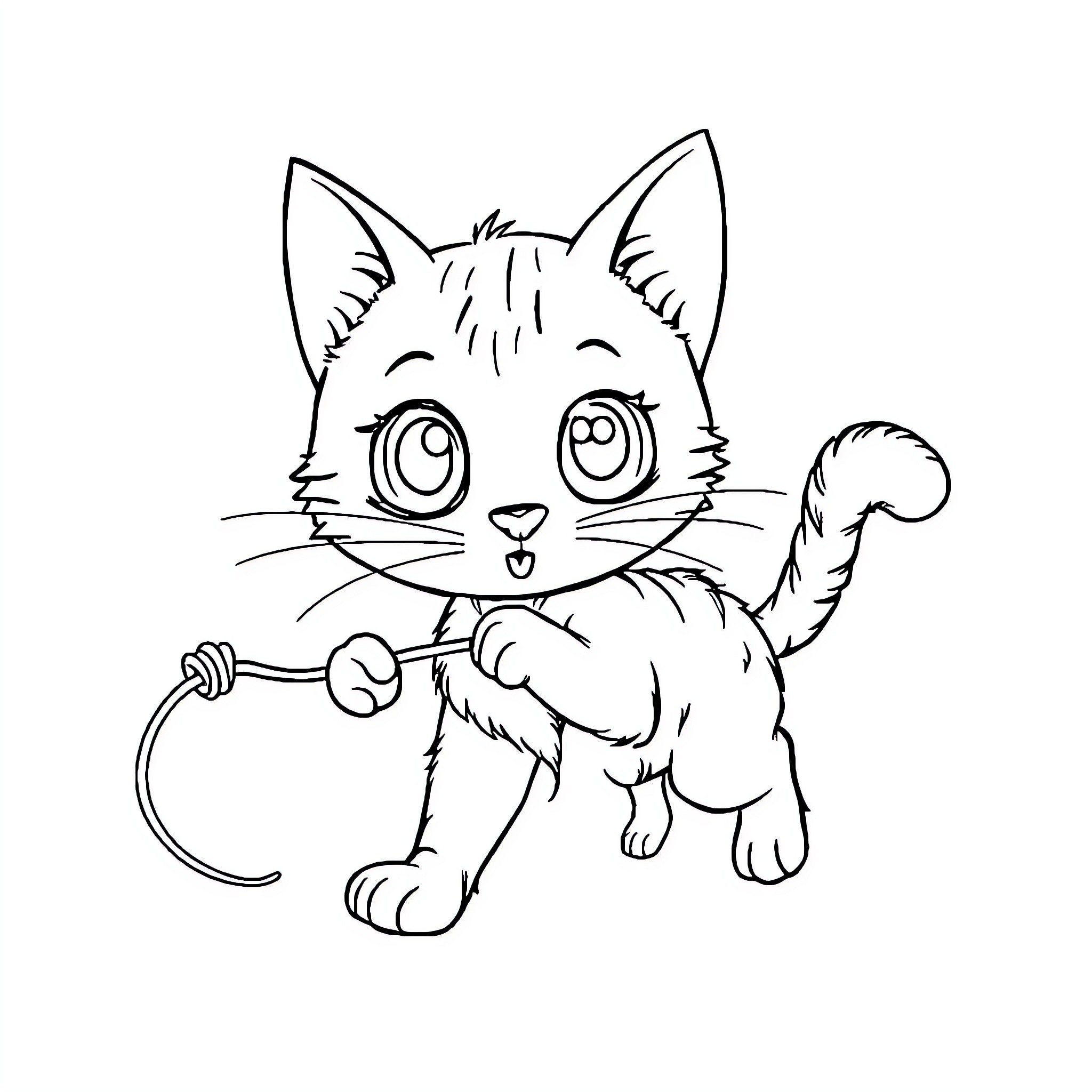 Doodle Cat with Curious Expression Coloring Page (free black-and-white line drawing printable PDF for all, from beginners to advanced learners, including children, teens, adults, and seniors)