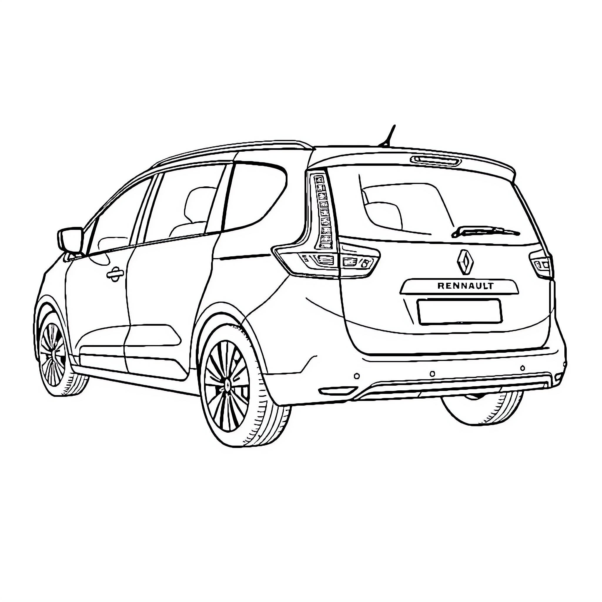 Renault Espace with stylish design Coloring Page (free black-and-white line drawing printable PDF for all, from beginners to advanced learners, including children, teens, adults, and seniors)