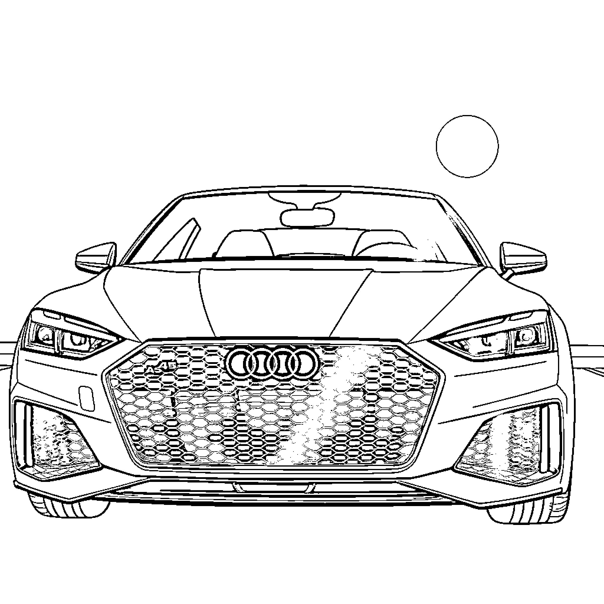 Audi sports car in sleek design Coloring Page (free black-and-white line drawing printable PDF for all, from beginners to advanced learners, including children, teens, adults, and seniors)