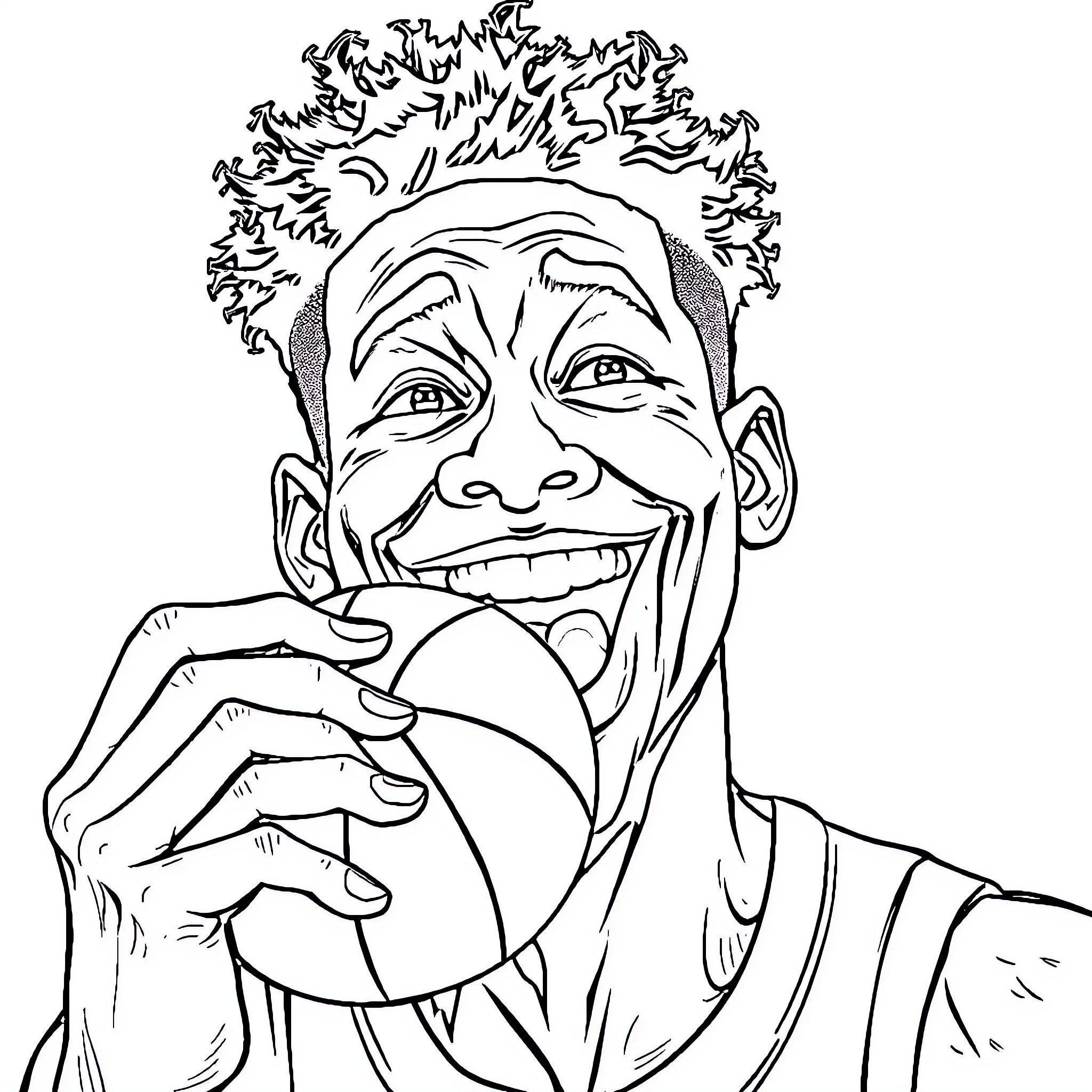 Ja Morant showing intense focus and emotion Coloring Page (free black-and-white line drawing printable PDF for all, from beginners to advanced learners, including children, teens, adults, and seniors)