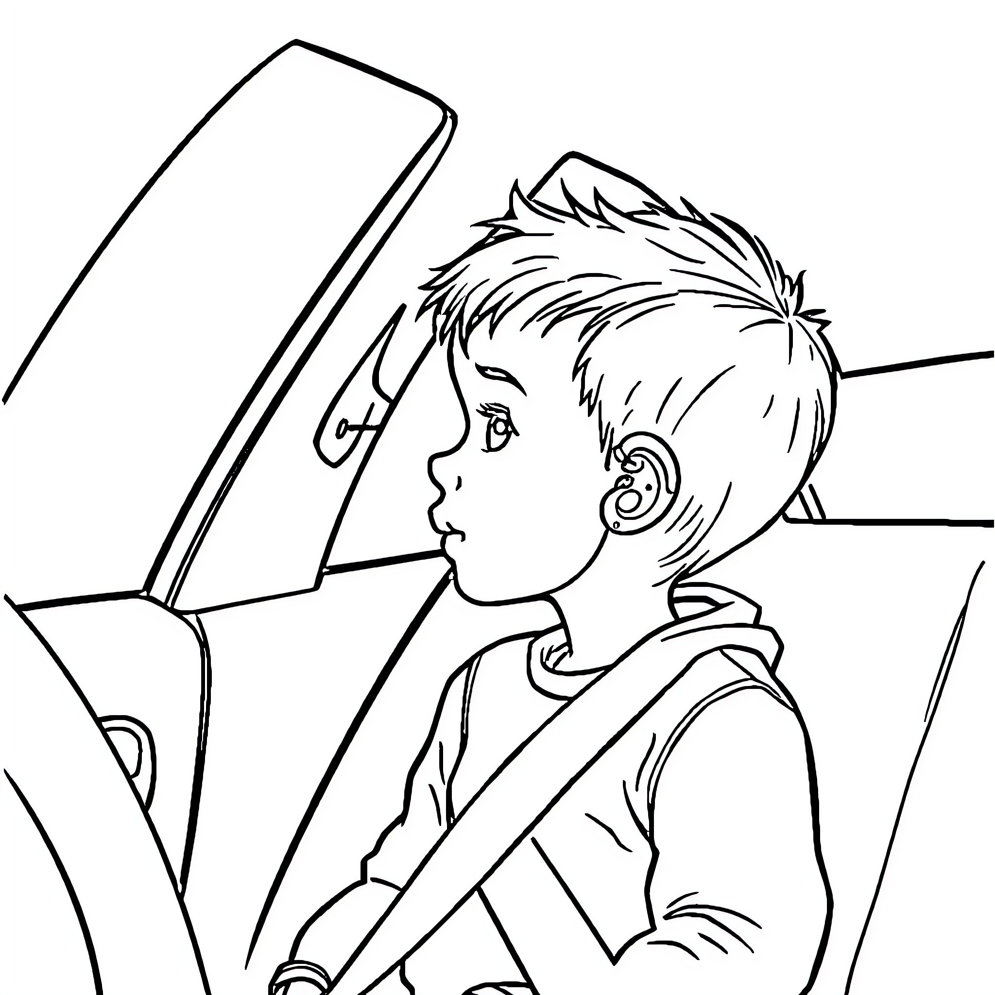 Child playing with computer or device Coloring Page (free black-and-white line drawing printable PDF for all, from beginners to advanced learners, including children, teens, adults, and seniors)