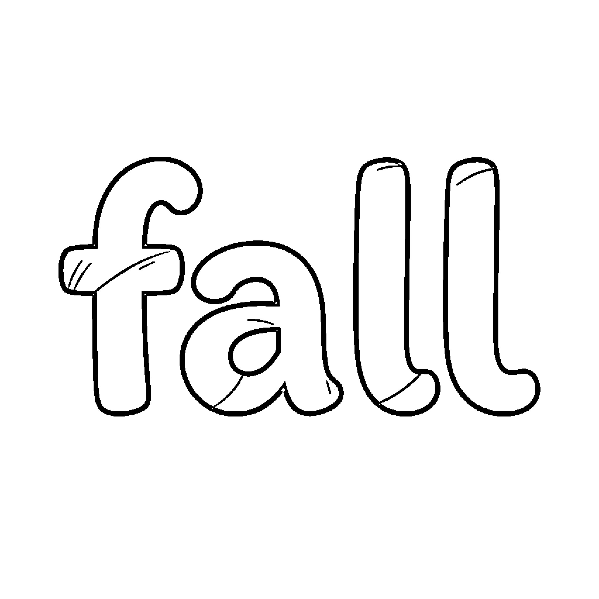 Fall text written in bubbly cartoon letters Coloring Page (free black-and-white line drawing printable PDF for all, from beginners to advanced learners, including children, teens, adults, and seniors)
