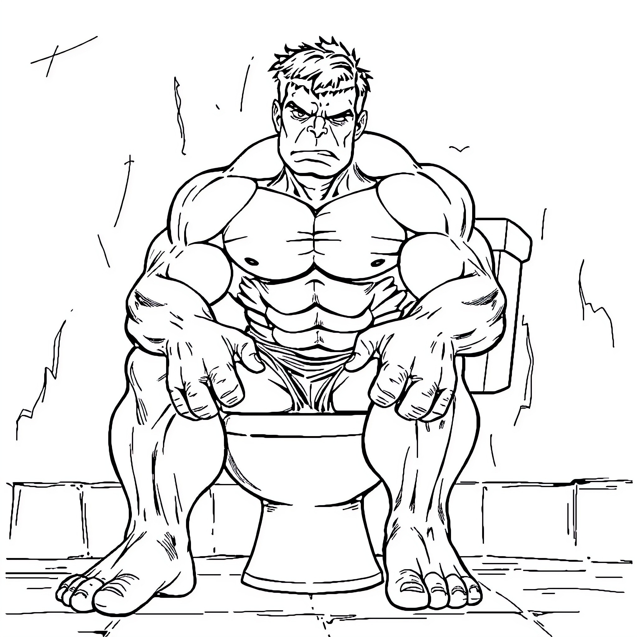 Hulk Flexing Muscles Angrily in the Shadows Coloring Page (free black-and-white line drawing printable PDF for all, from beginners to advanced learners, including children, teens, adults, and seniors)