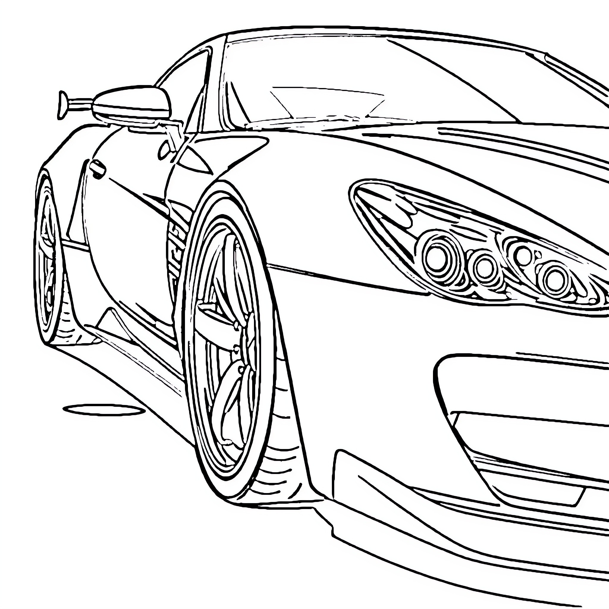 Car with stylish design and sleek profile Coloring Page (free black-and-white line drawing printable PDF for all, from beginners to advanced learners, including children, teens, adults, and seniors)