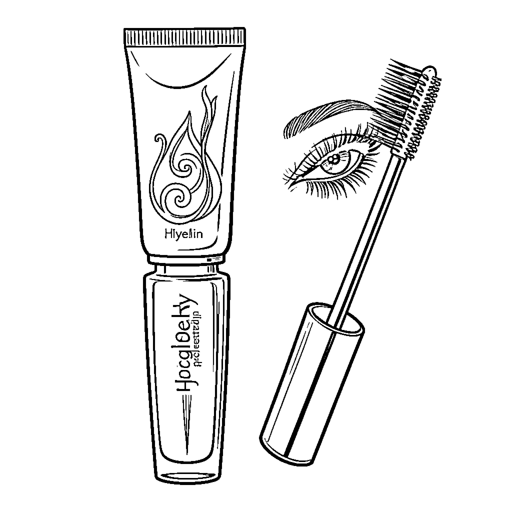 Mascara and beauty products for eye enhancement Coloring Page (free black-and-white line drawing printable PDF for all, from beginners to advanced learners, including children, teens, adults, and seniors)