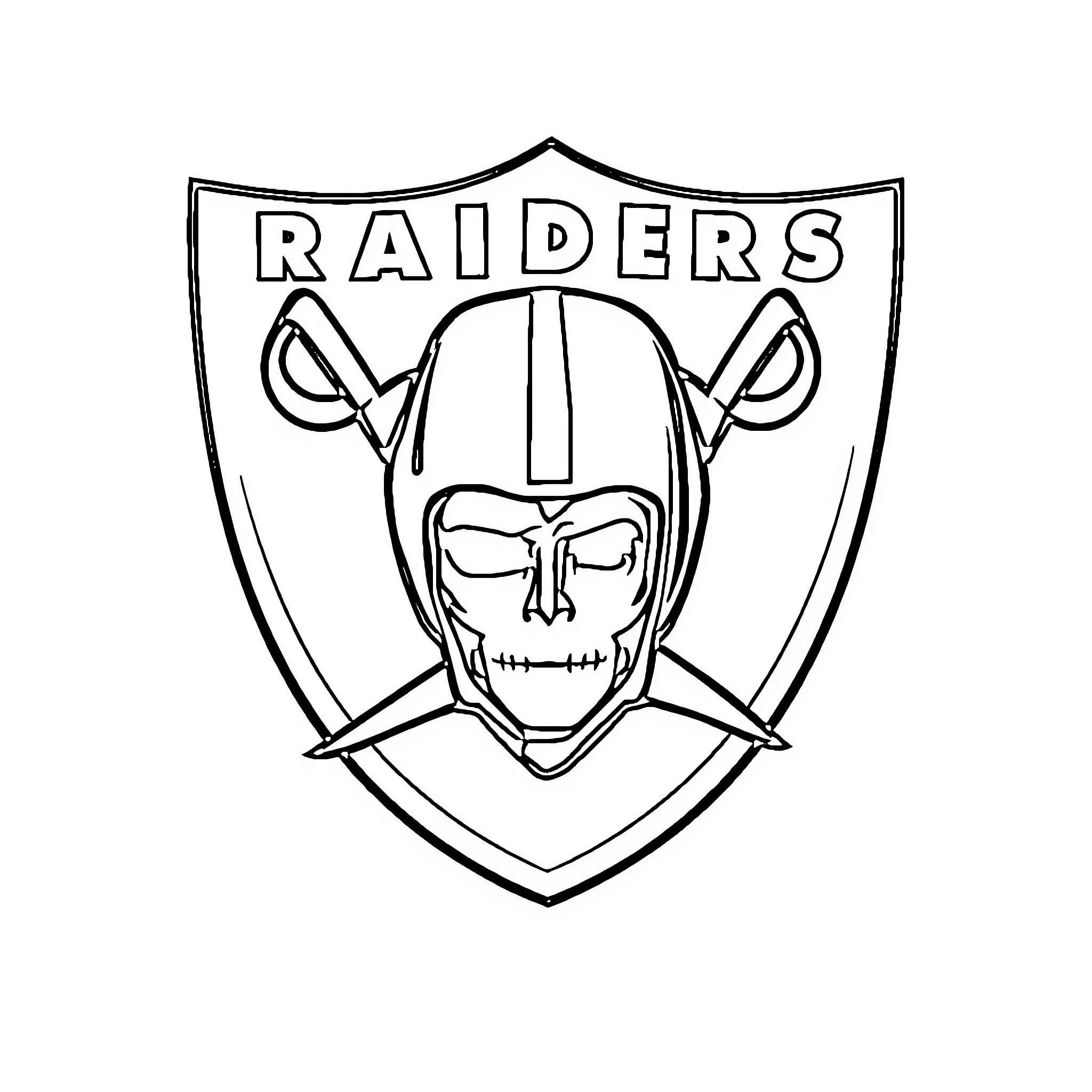 Skull Raiders logo with warrior mask and crossed swords Coloring Page (free black-and-white line drawing printable PDF for all, from beginners to advanced learners, including children, teens, adults, and seniors)