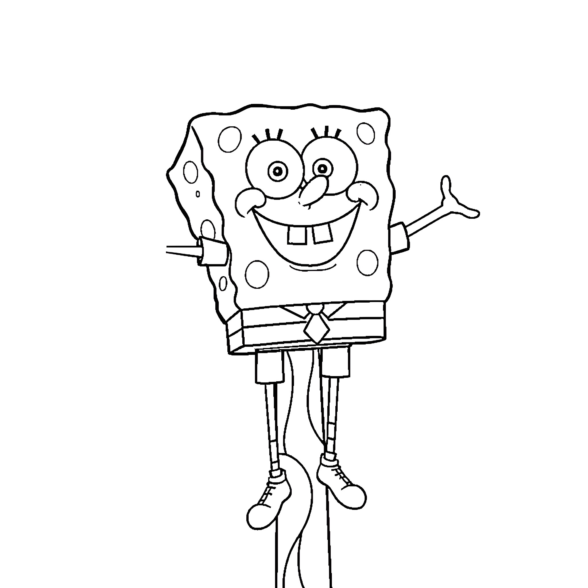 Spongebob happily smiling and posing Coloring Page (free black-and-white line drawing printable PDF for all, from beginners to advanced learners, including children, teens, adults, and seniors)
