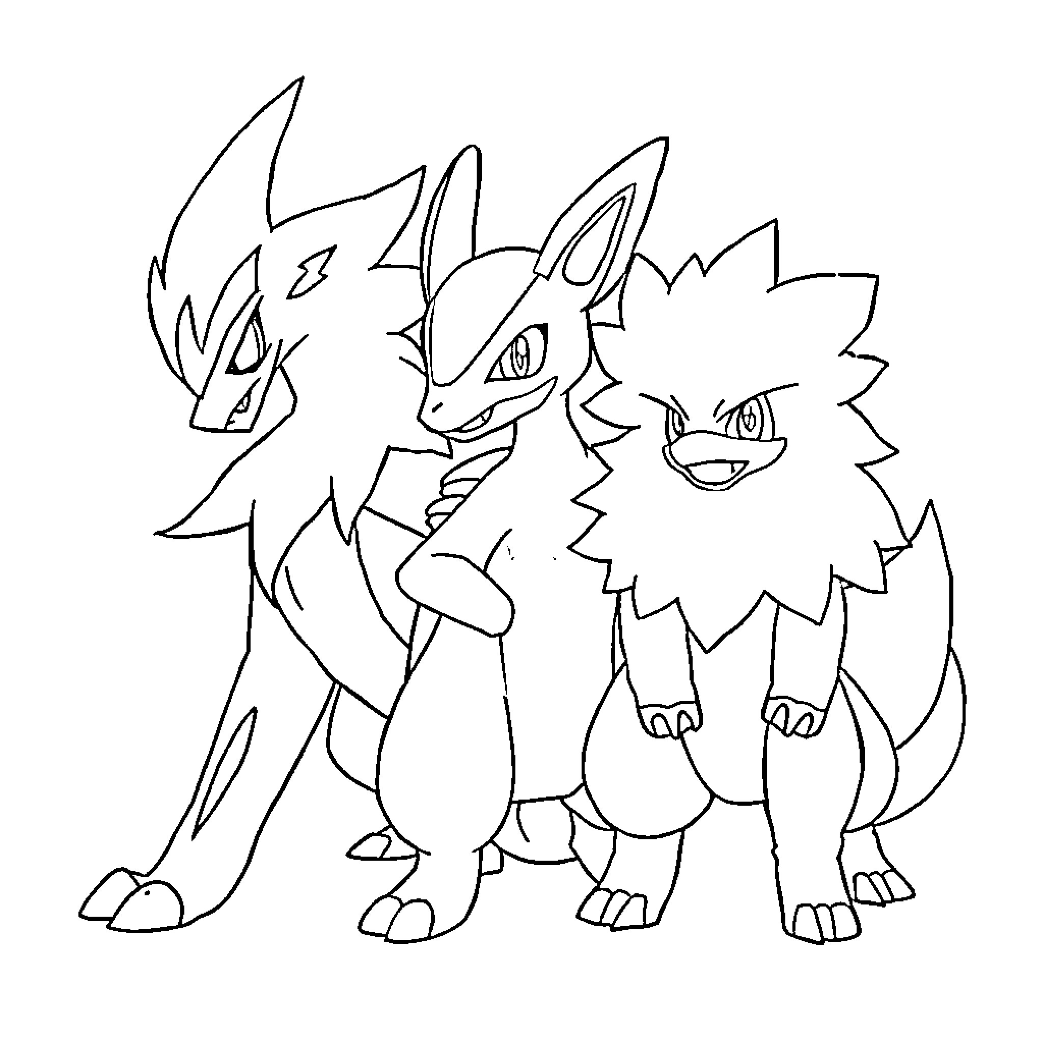 Pokémon duo in action-ready poses Coloring Page (free black-and-white line drawing printable PDF for all, from beginners to advanced learners, including children, teens, adults, and seniors)