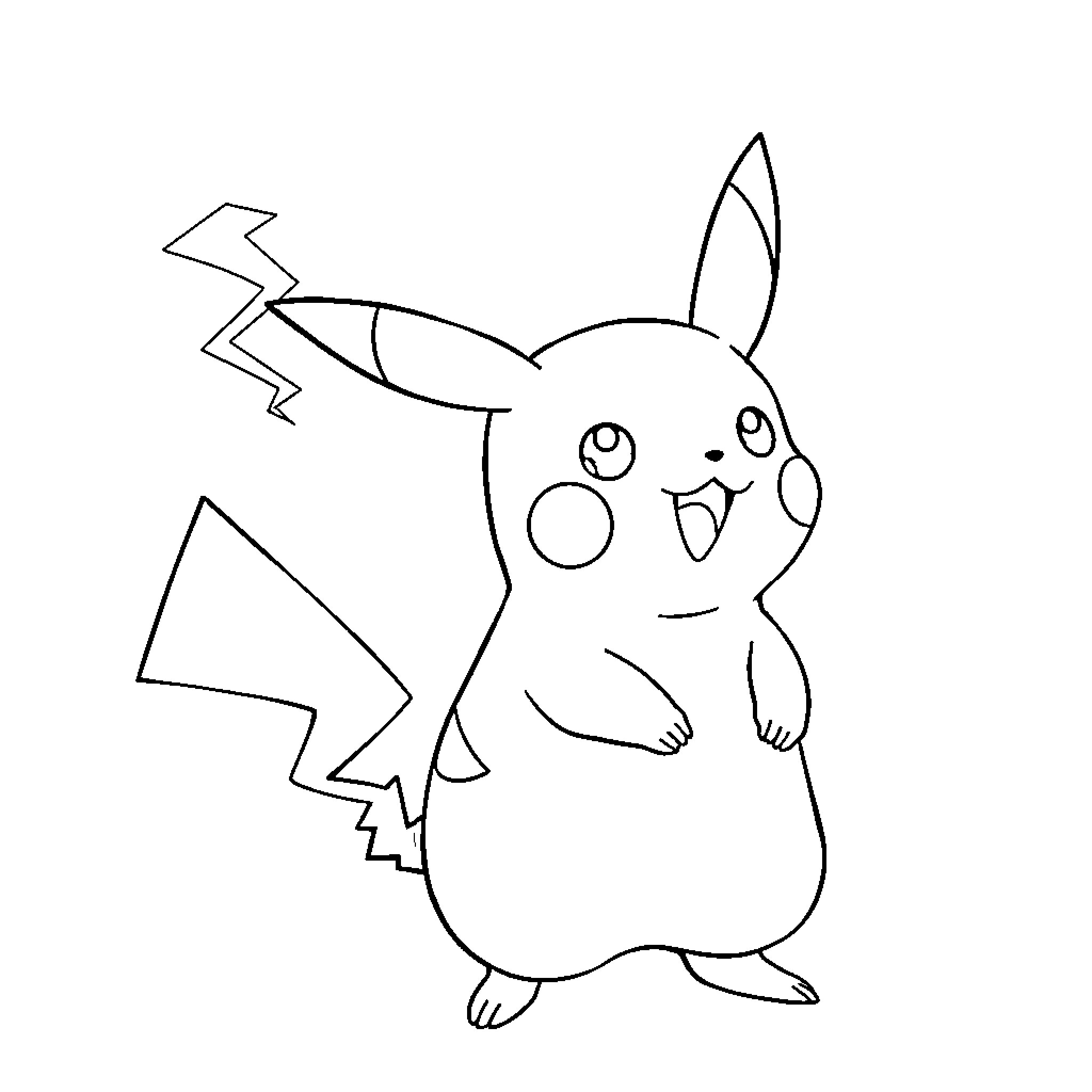 Pikachu striking a playful pose Coloring Page (free black-and-white line drawing printable PDF for all, from beginners to advanced learners, including children, teens, adults, and seniors)