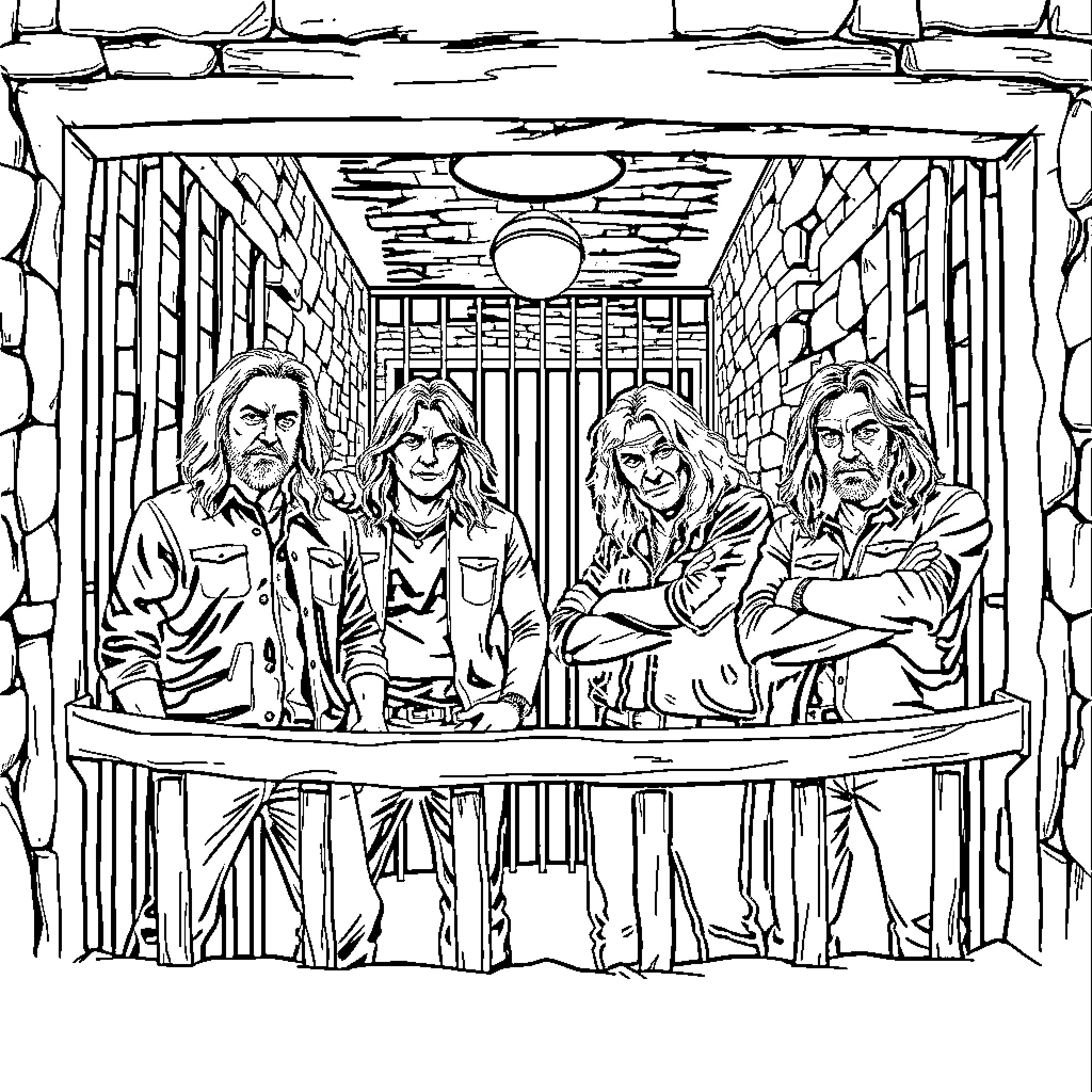 Band members performing on stage Coloring Page (free black-and-white line drawing printable PDF for all, from beginners to advanced learners, including children, teens, adults, and seniors)