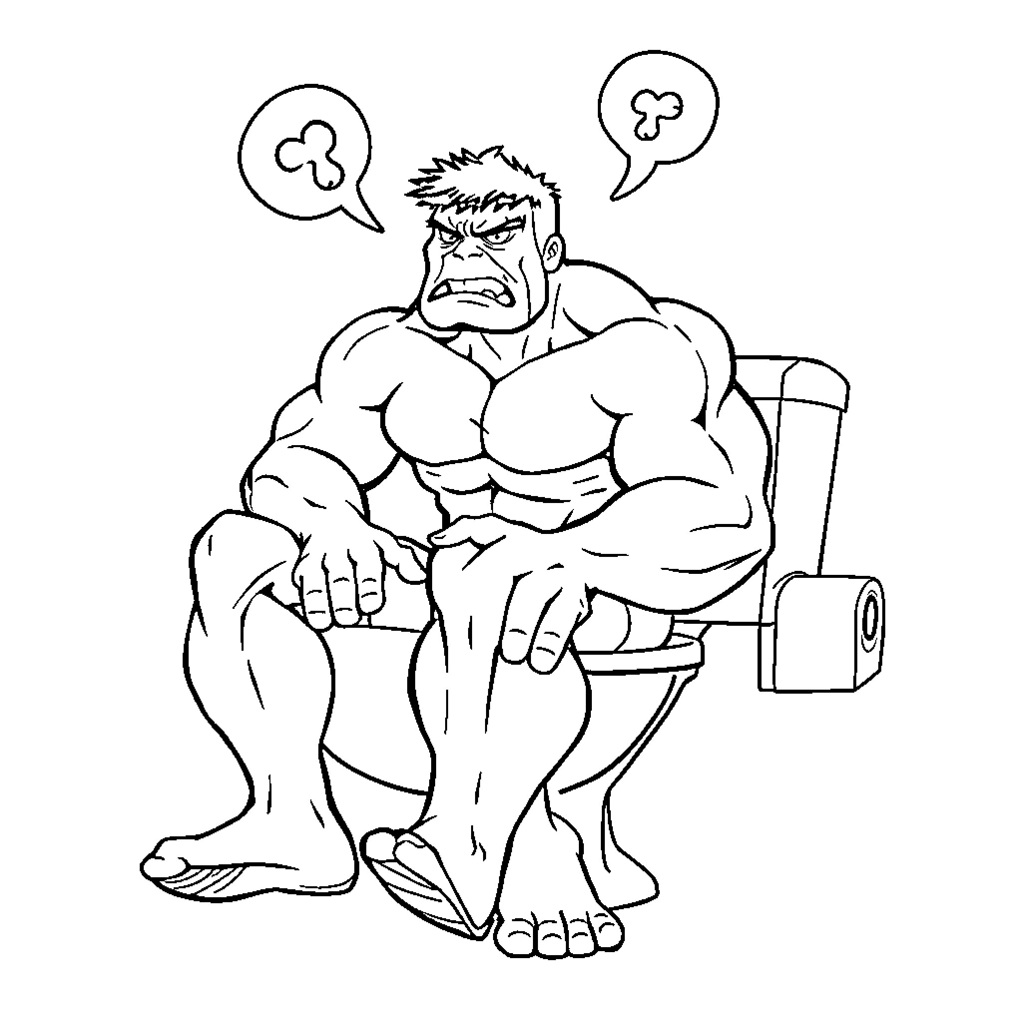 Hulk's Angry Outburst with Toilet Paper Coloring Page (free black-and-white line drawing printable PDF for all, from beginners to advanced learners, including children, teens, adults, and seniors)