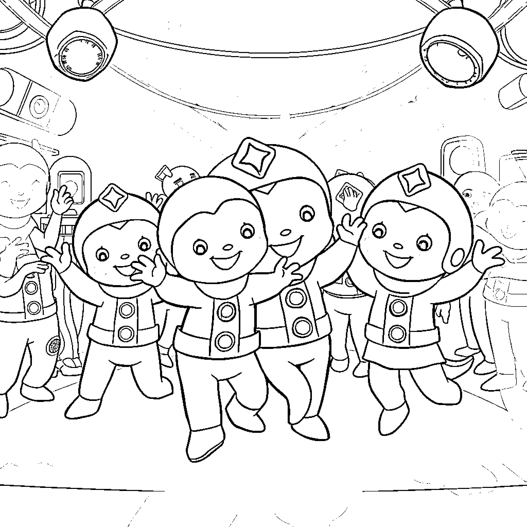 Octonauts on an Underwater Adventure Coloring Page (free black-and-white line drawing printable PDF for all, from beginners to advanced learners, including children, teens, adults, and seniors)