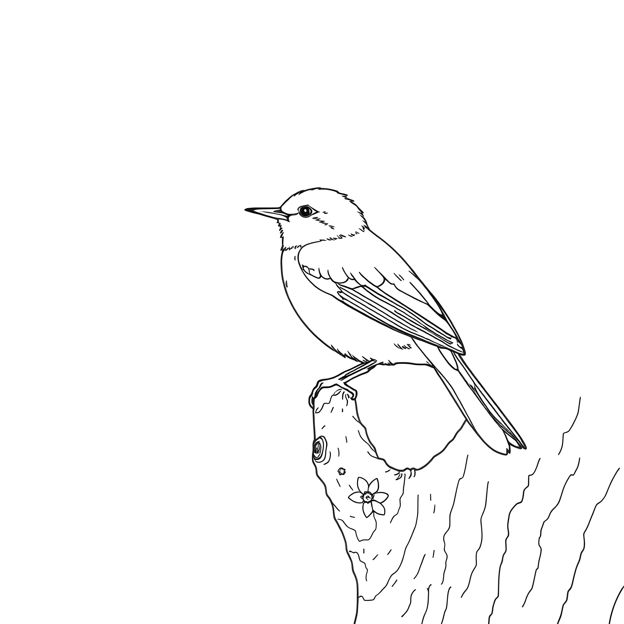 Dacnis bird perched on a branch Coloring Page (free black-and-white line drawing printable PDF for all, from beginners to advanced learners, including children, teens, adults, and seniors)