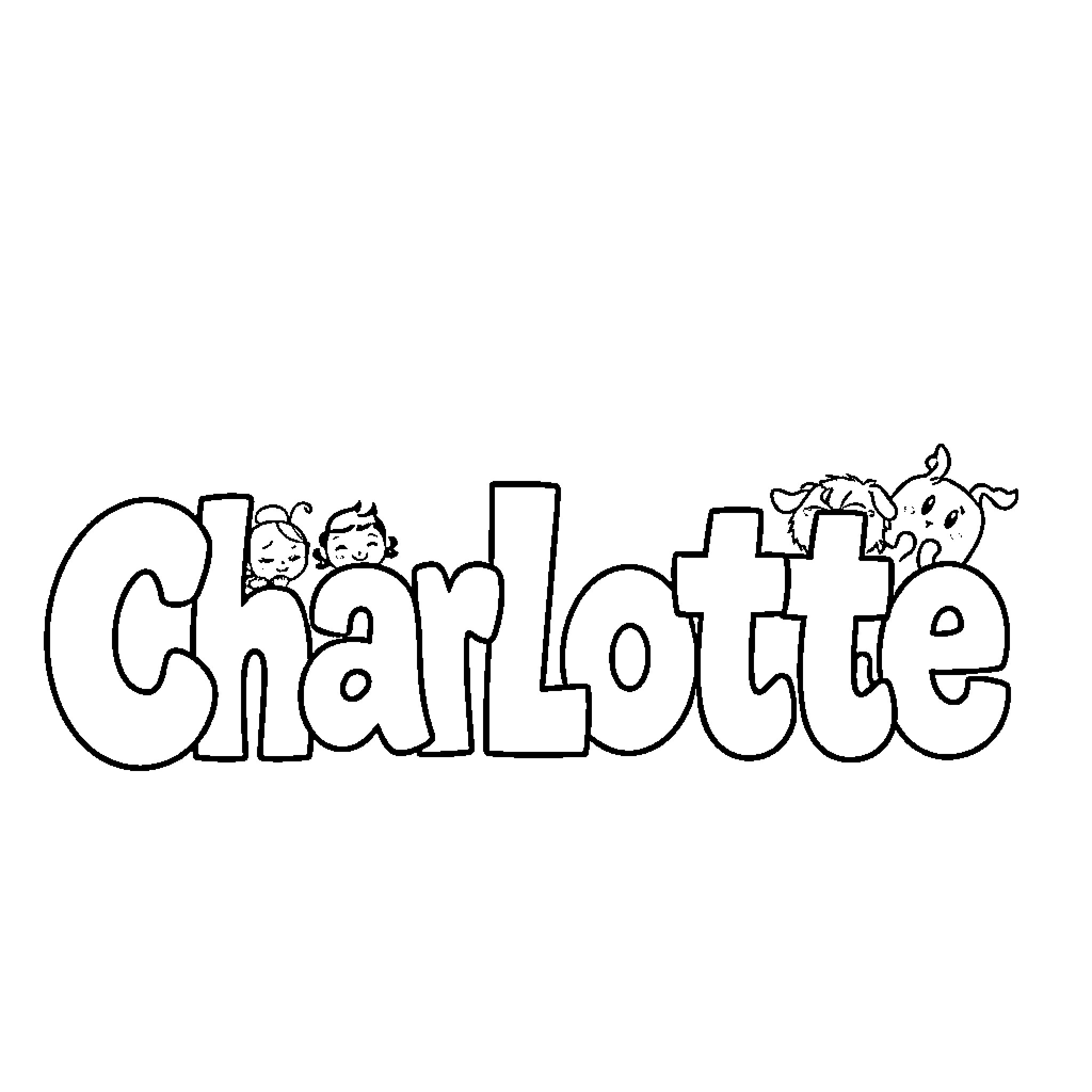 Charlotte's playful animal friends Coloring Page (free black-and-white line drawing printable PDF for all, from beginners to advanced learners, including children, teens, adults, and seniors)