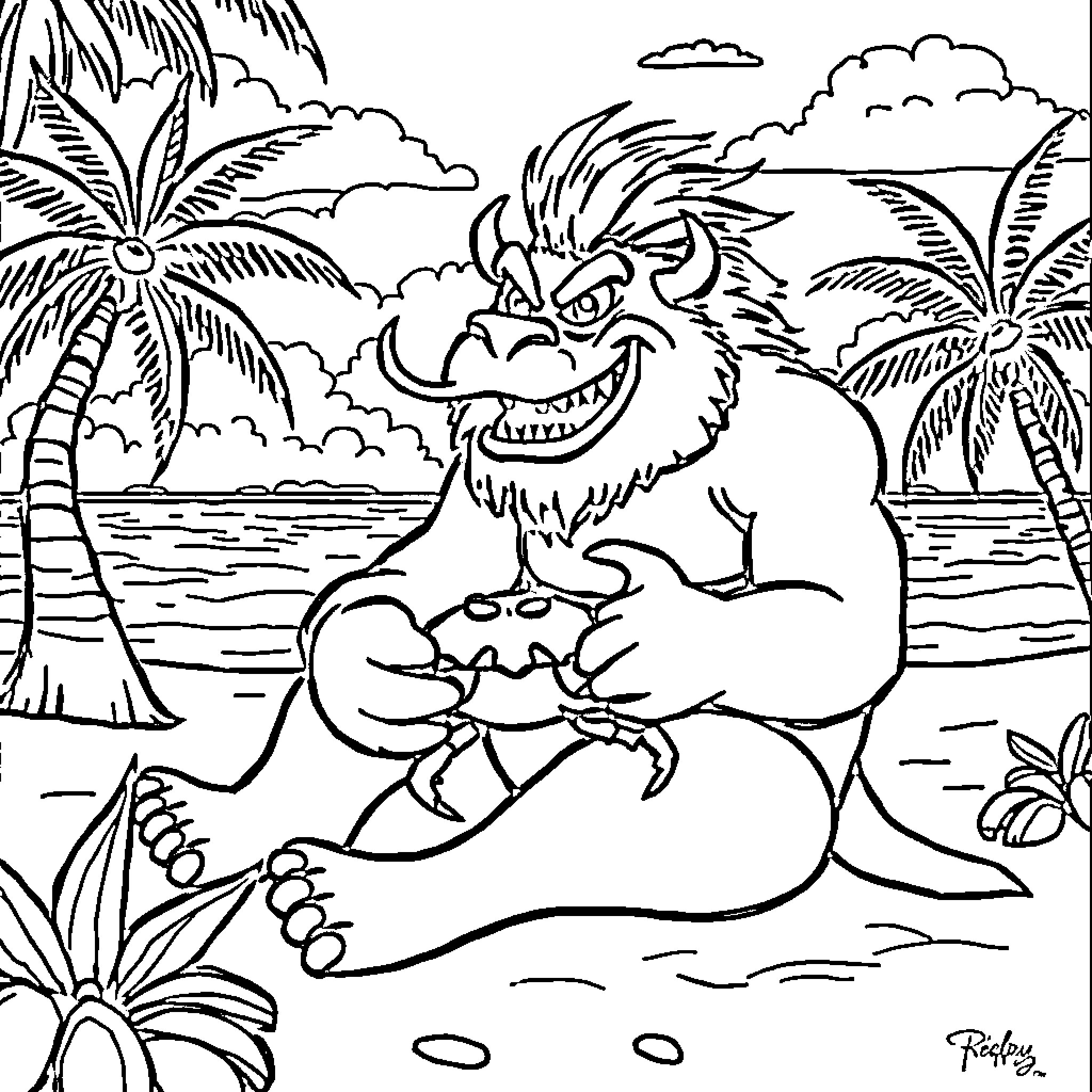 Mr Beast's Island Adventure Coloring Page (free black-and-white line drawing printable PDF for all, from beginners to advanced learners, including children, teens, adults, and seniors)