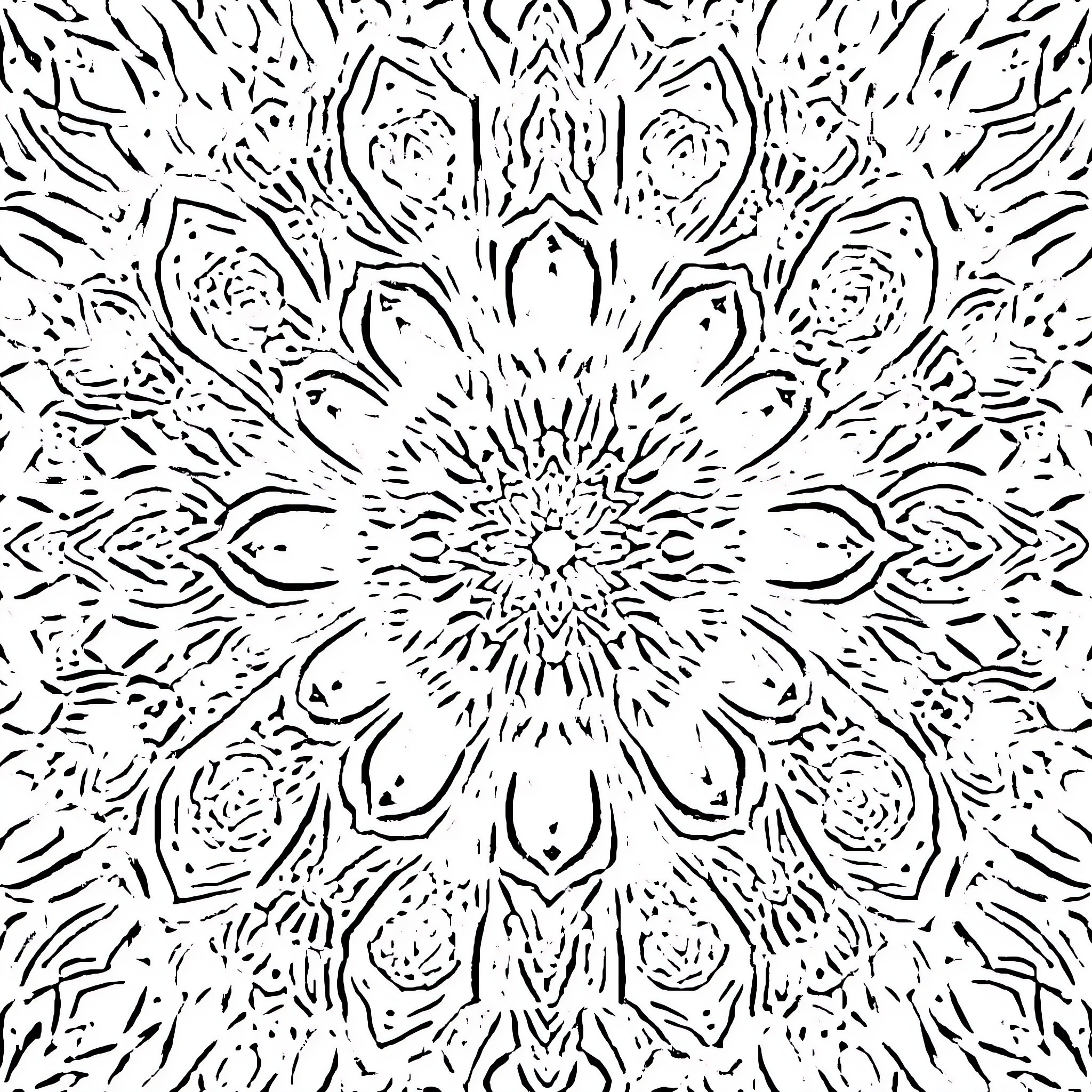 Pattern of intricate flower-like designs Coloring Page (free black-and-white line drawing printable PDF for all, from beginners to advanced learners, including children, teens, adults, and seniors)