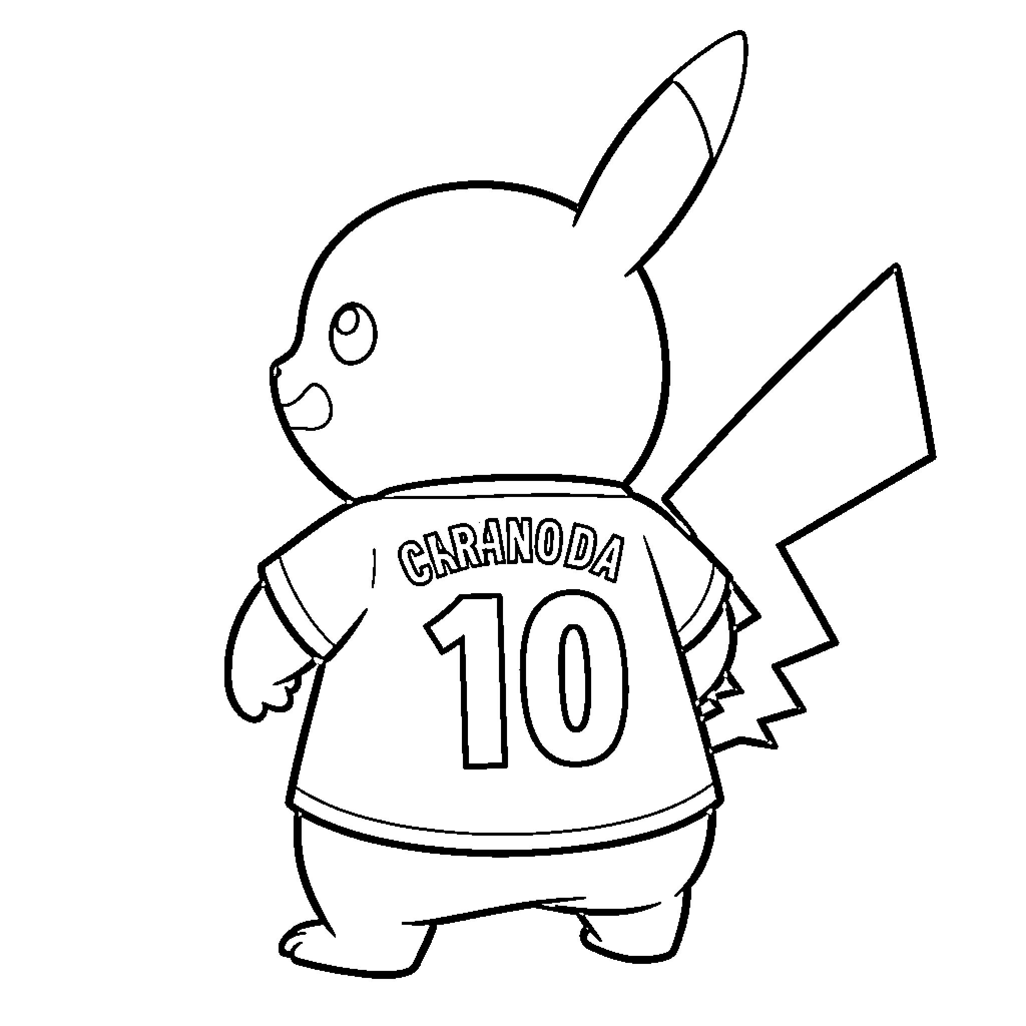 Pikachu wearing a sports jersey with the number ten Coloring Page (free black-and-white line drawing printable PDF for all, from beginners to advanced learners, including children, teens, adults, and seniors)