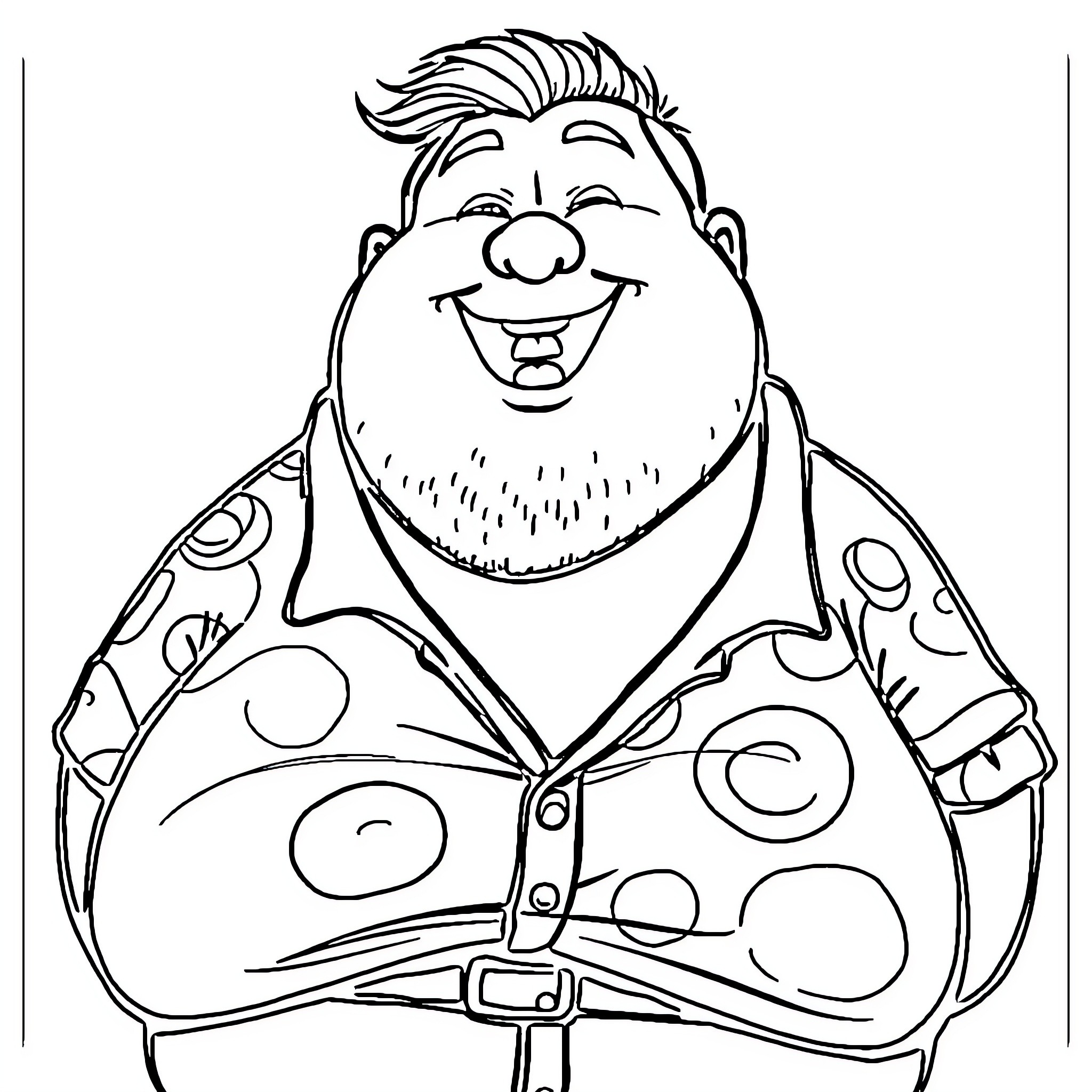 Guy in a colorful patterned vest with a big smile Coloring Page (free black-and-white line drawing printable PDF for all, from beginners to advanced learners, including children, teens, adults, and seniors)