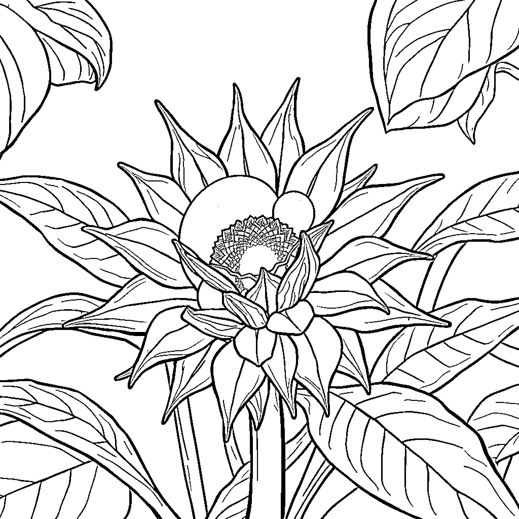 Chlorophyll-rich floral arrangement in black and white Coloring Page (free black-and-white line drawing printable PDF for all, from beginners to advanced learners, including children, teens, adults, and seniors)