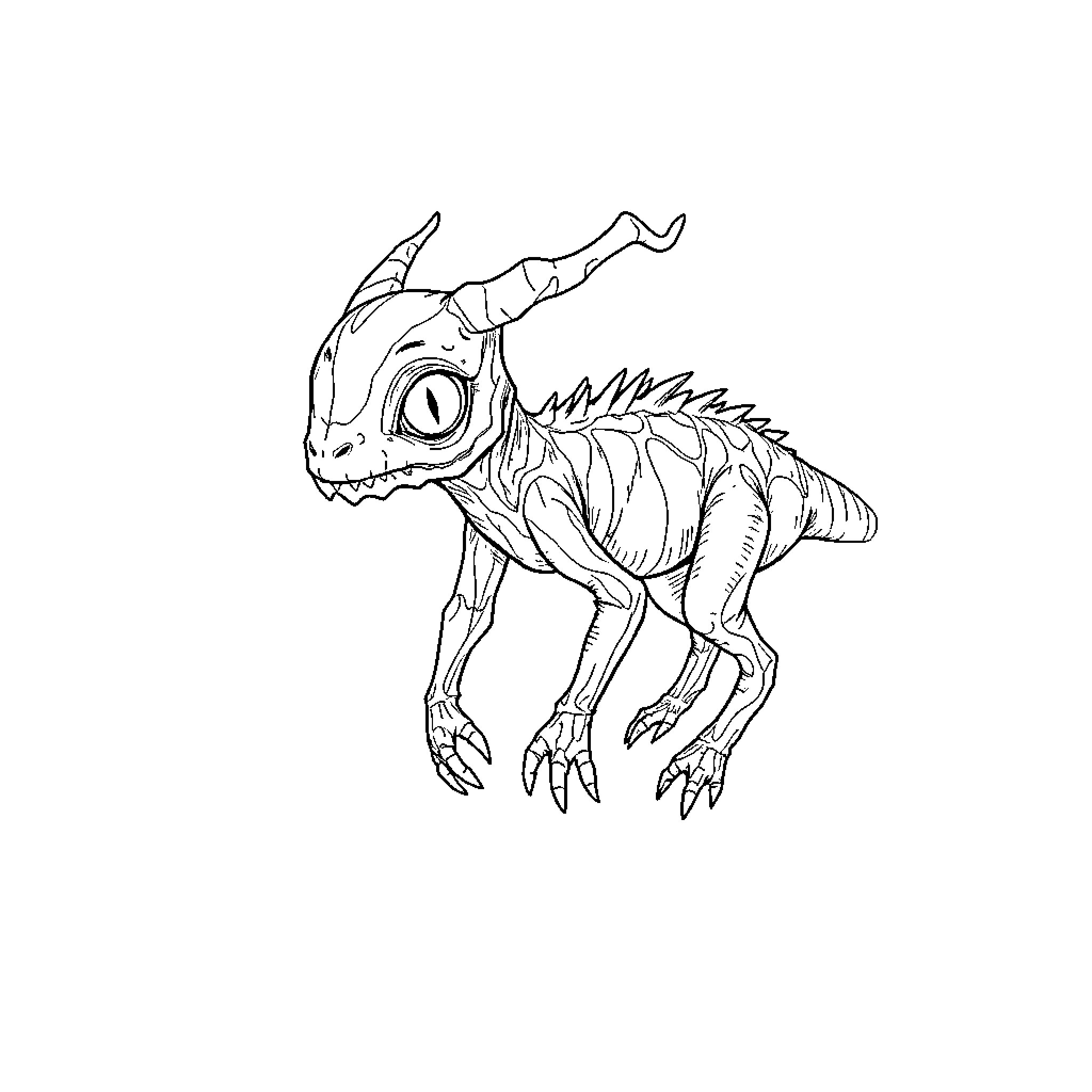 Creature with spiky appendages in defensive posture Coloring Page (free black-and-white line drawing printable PDF for all, from beginners to advanced learners, including children, teens, adults, and seniors)