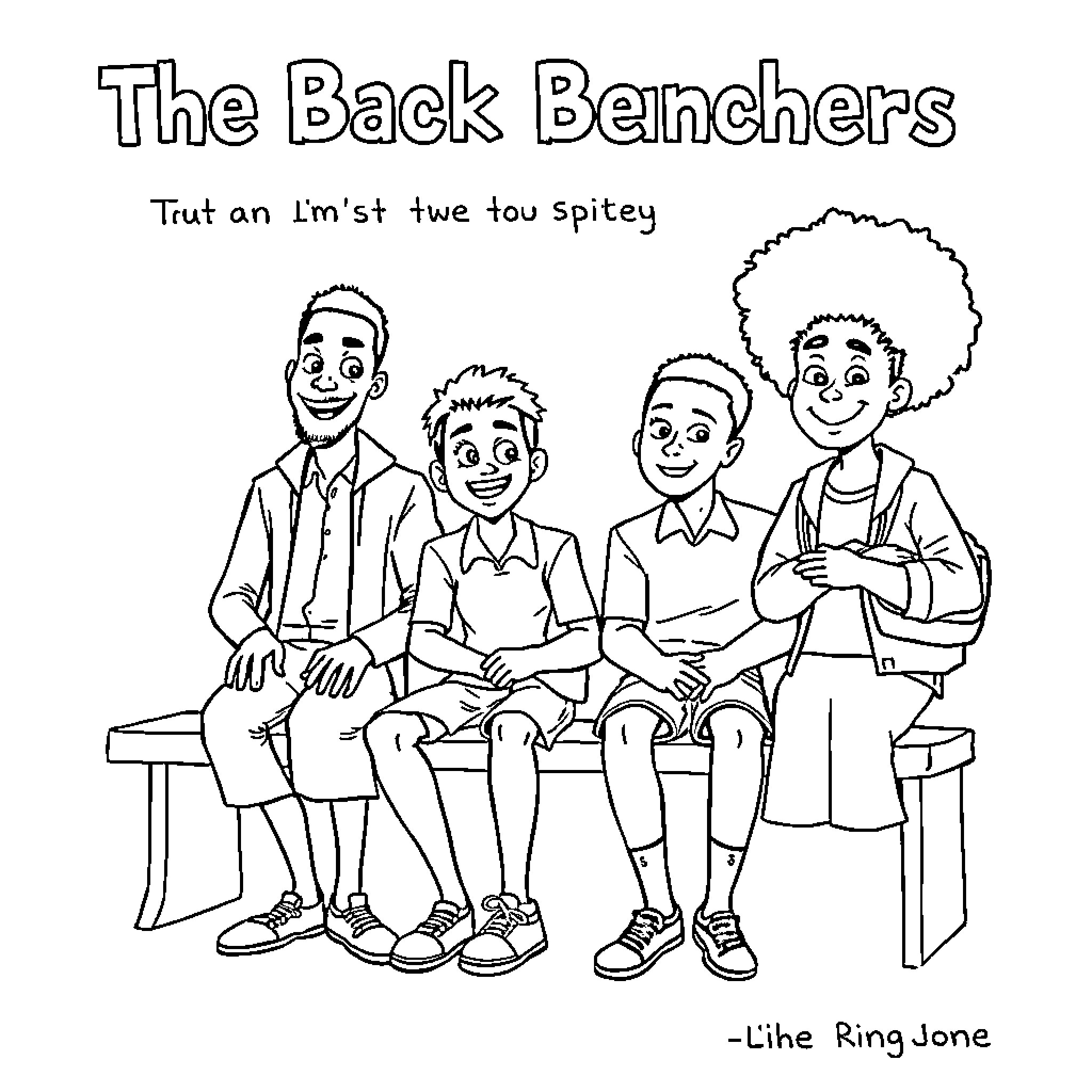 Back Benchers Sitting Contentedly in the Classroom Coloring Page (free black-and-white line drawing printable PDF for all, from beginners to advanced learners, including children, teens, adults, and seniors)