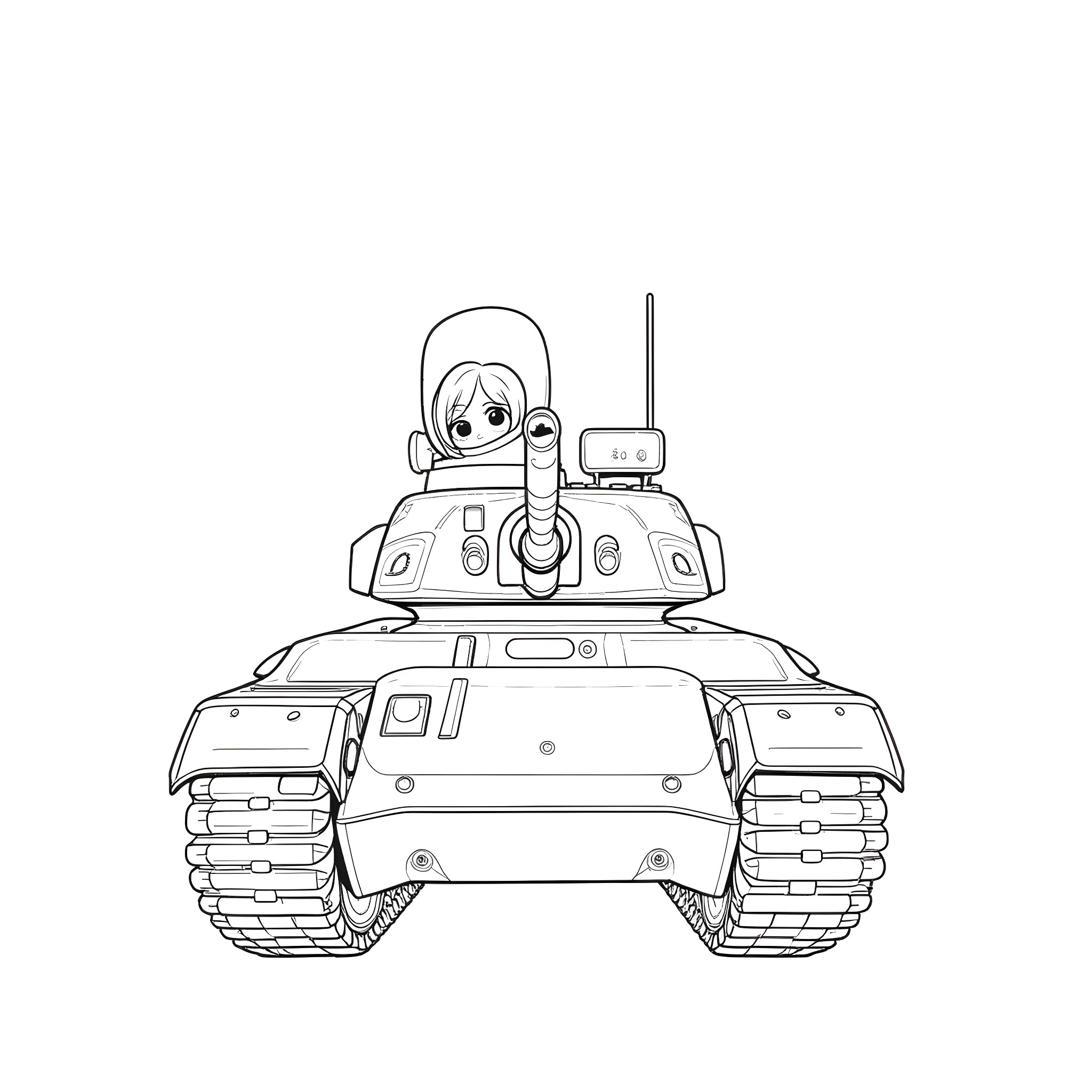 Ladybug operating a futuristic armored tank Coloring Page (free black-and-white line drawing printable PDF for all, from beginners to advanced learners, including children, teens, adults, and seniors)