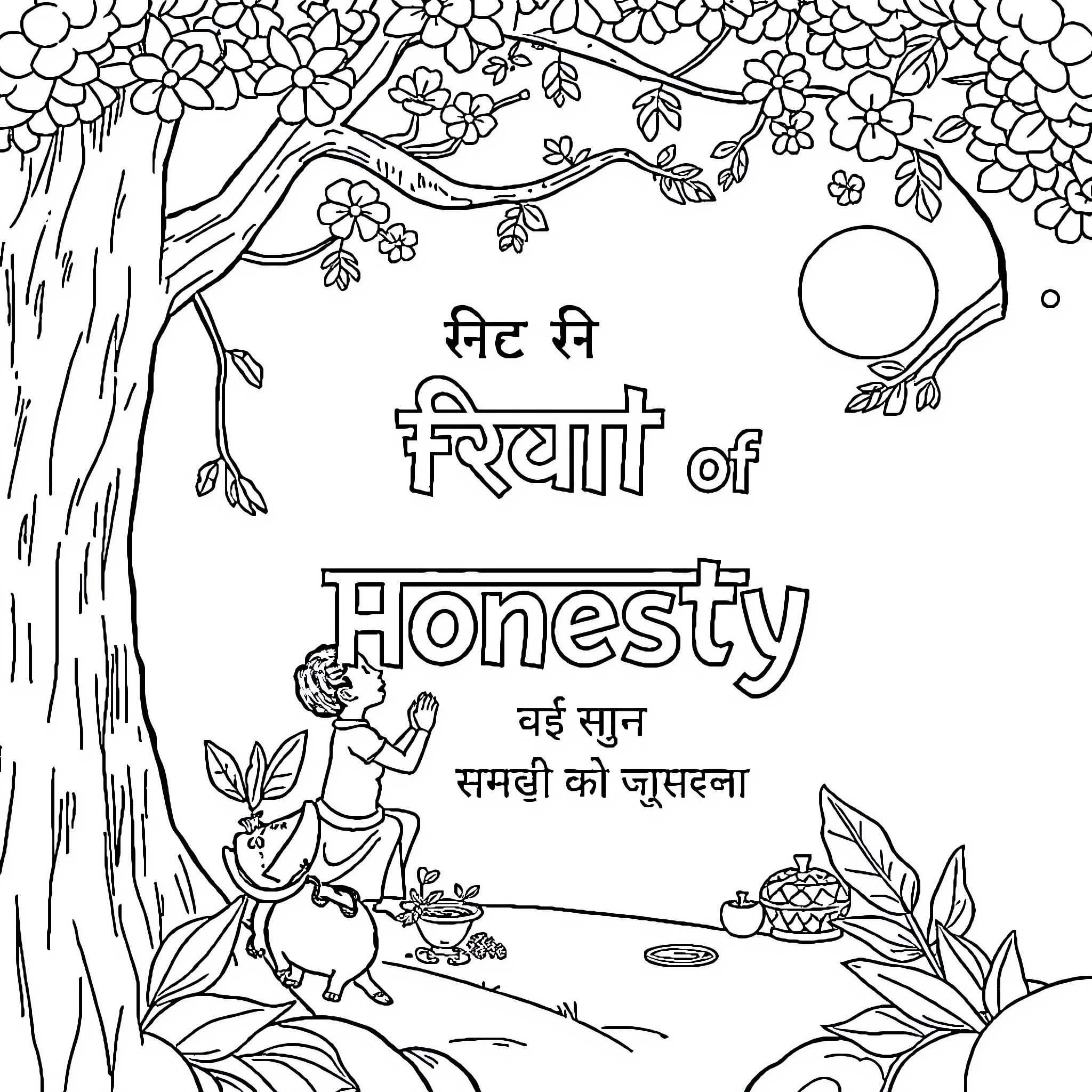 Fruit of Honesty: A Peaceful Scene Coloring Page (free black-and-white line drawing printable PDF for all, from beginners to advanced learners, including children, teens, adults, and seniors)