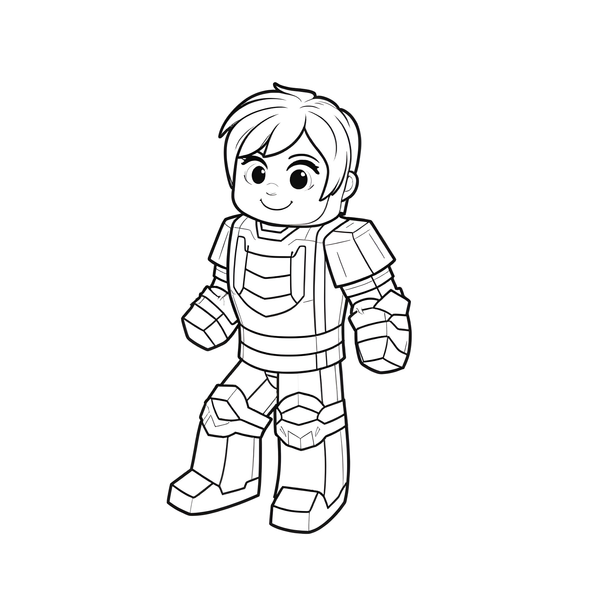 Minecraft Human in Armored Outfit Coloring Page (free black-and-white line drawing printable PDF for all, from beginners to advanced learners, including children, teens, adults, and seniors)