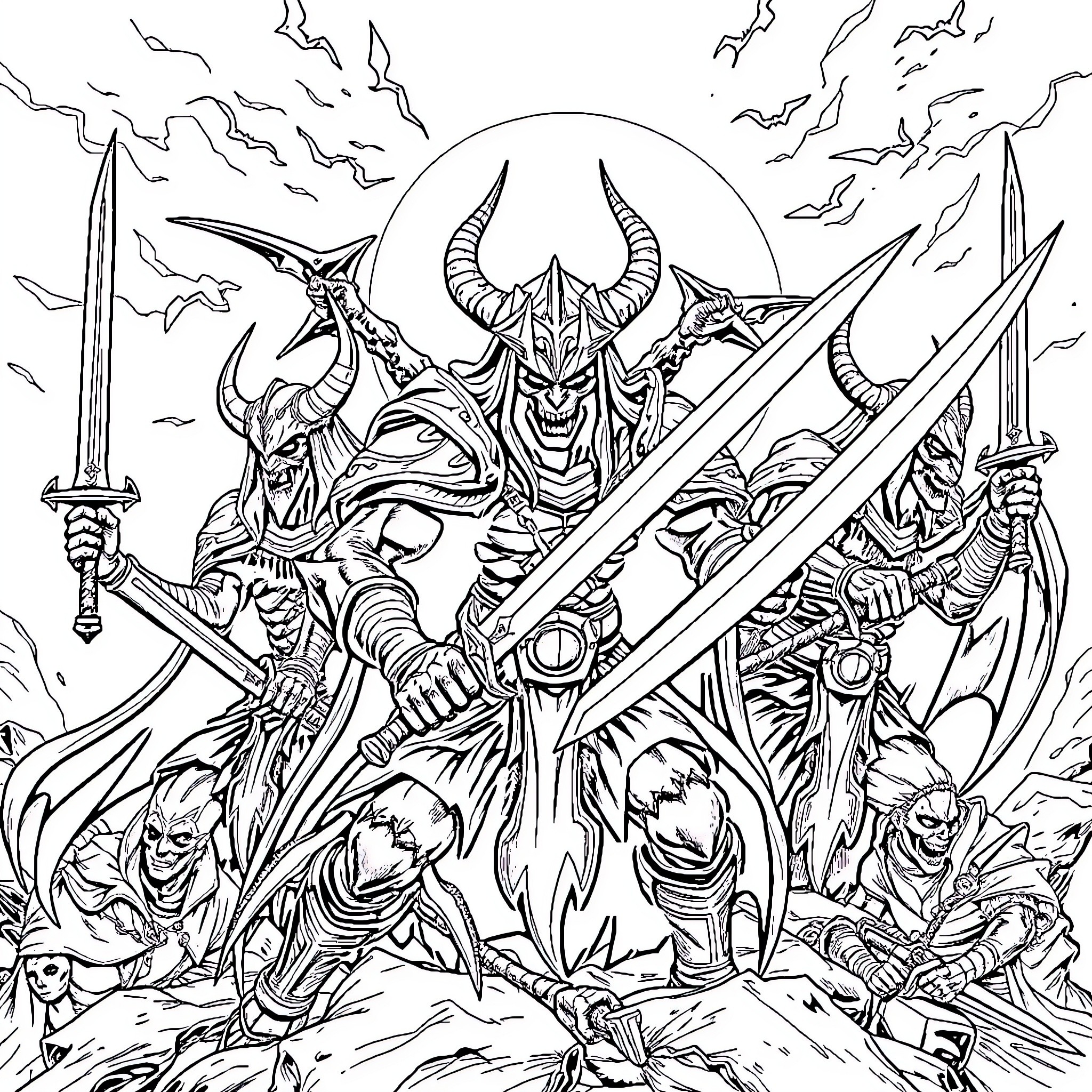 Demon Slayer - Epic Battle with Powerful Warrior Coloring Page (free black-and-white line drawing printable PDF for all, from beginners to advanced learners, including children, teens, adults, and seniors)