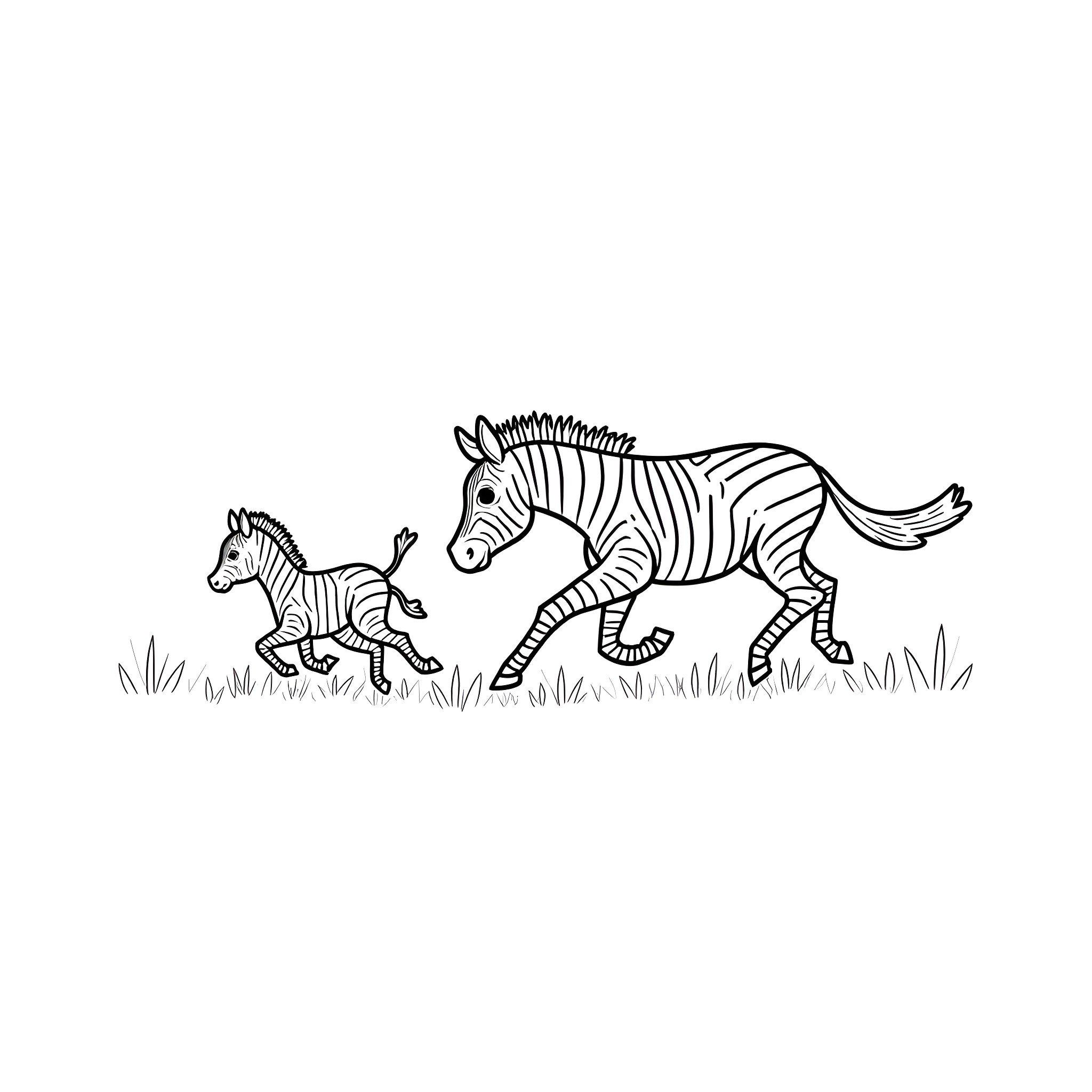 Zebra family in the wild Coloring Page (free black-and-white line drawing printable PDF for all, from beginners to advanced learners, including children, teens, adults, and seniors)