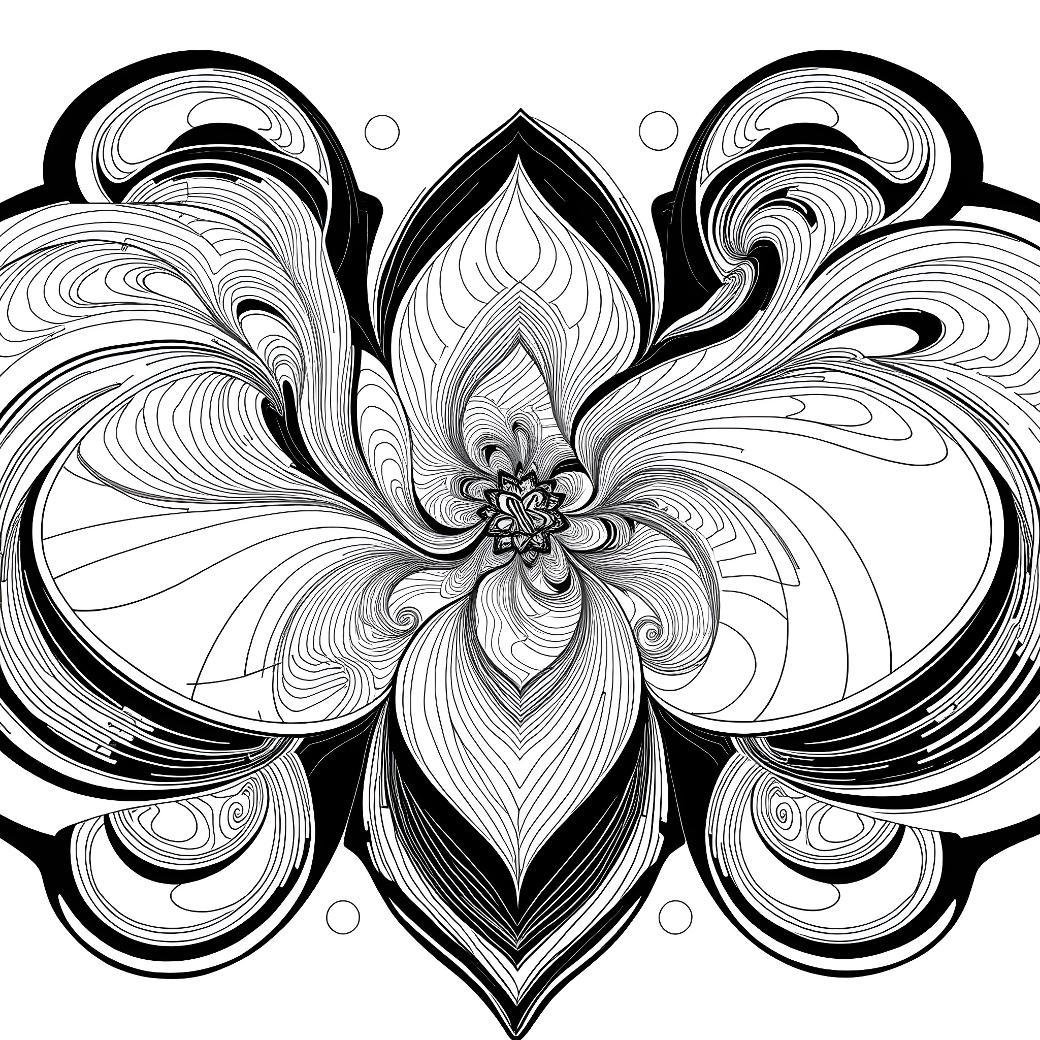 Optical Flower Petal Illustration Coloring Page (free black-and-white line drawing printable PDF for all, from beginners to advanced learners, including children, teens, adults, and seniors)
