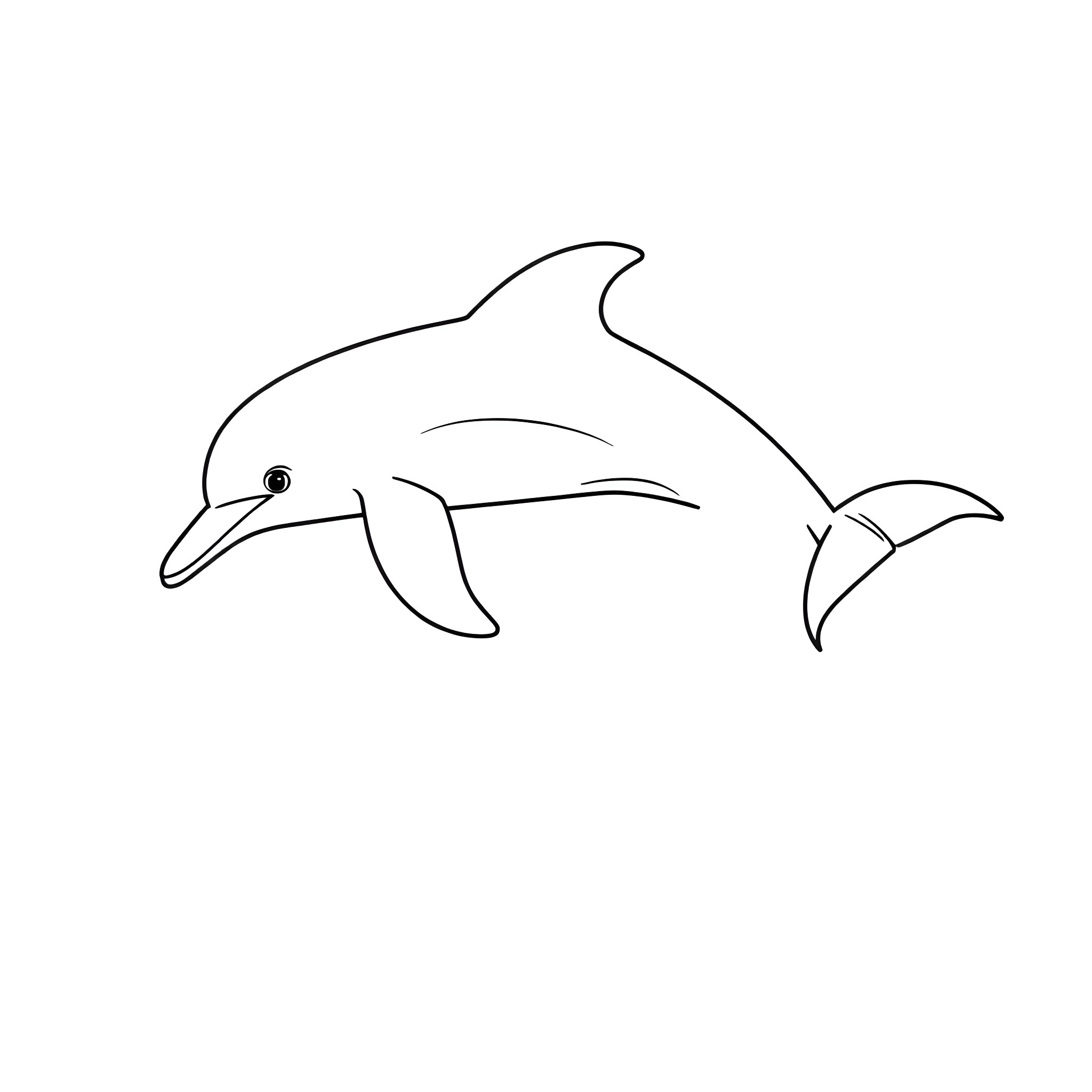 Dolphin swimming gracefully in the ocean Coloring Page (free black-and-white line drawing printable PDF for all, from beginners to advanced learners, including children, teens, adults, and seniors)
