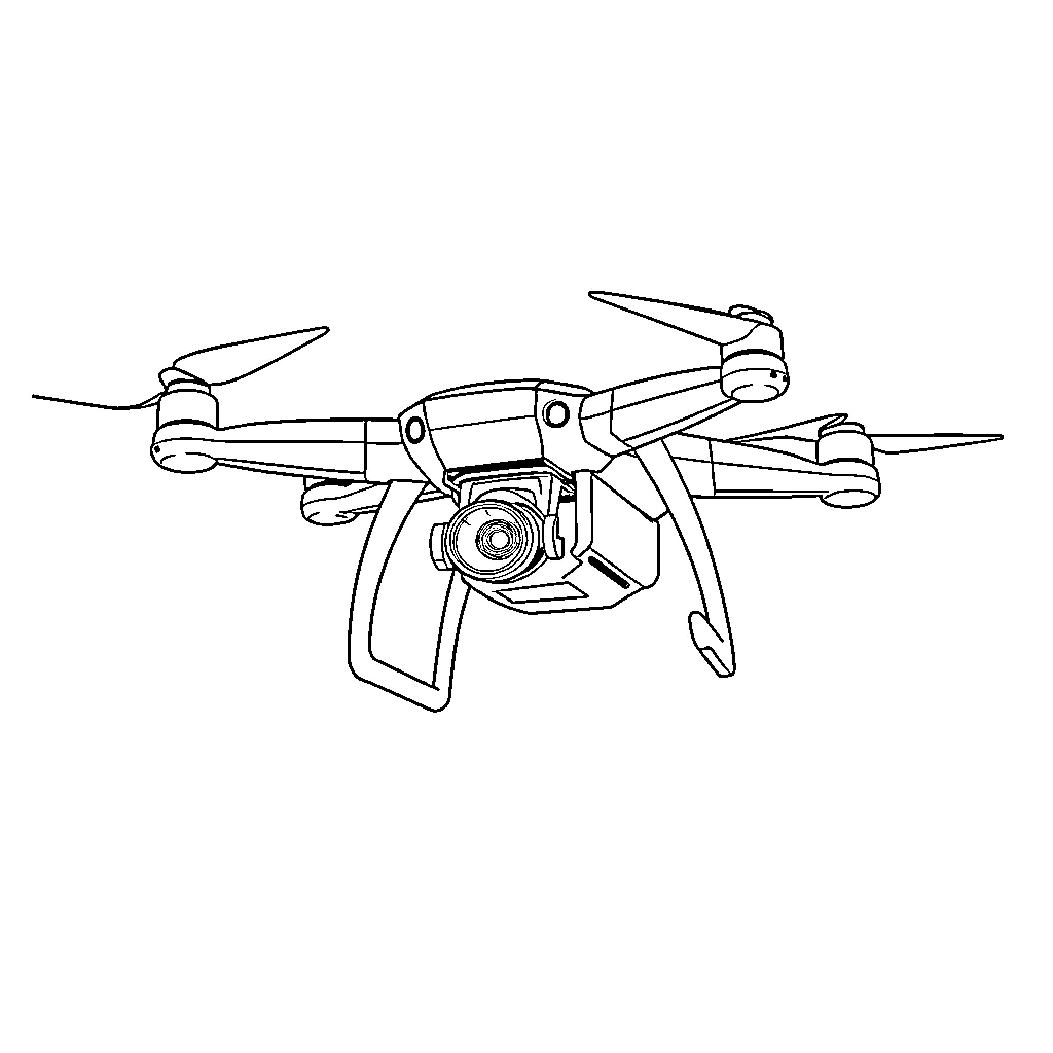 Drone capturing aerial footage Coloring Page (free black-and-white line drawing printable PDF for all, from beginners to advanced learners, including children, teens, adults, and seniors)