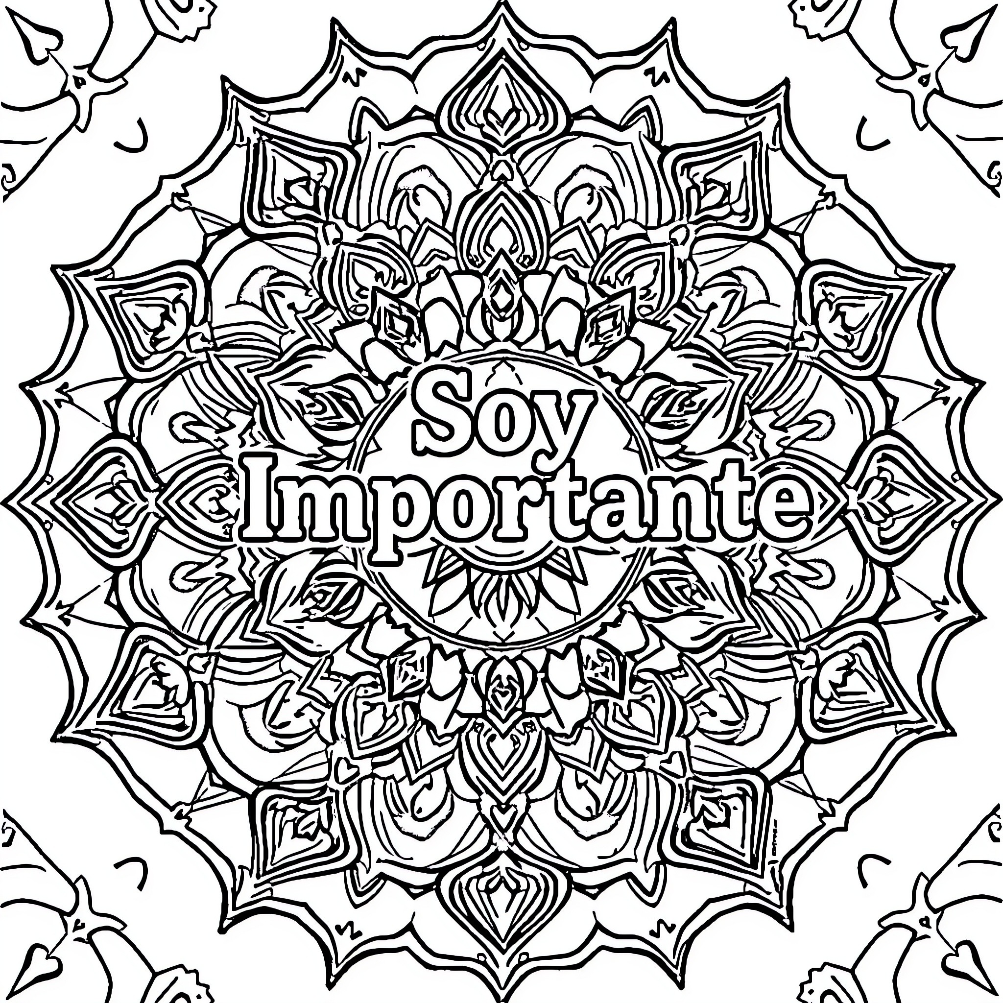 Mandala with inspiring text and intricate designs Coloring Page (free black-and-white line drawing printable PDF for all, from beginners to advanced learners, including children, teens, adults, and seniors)