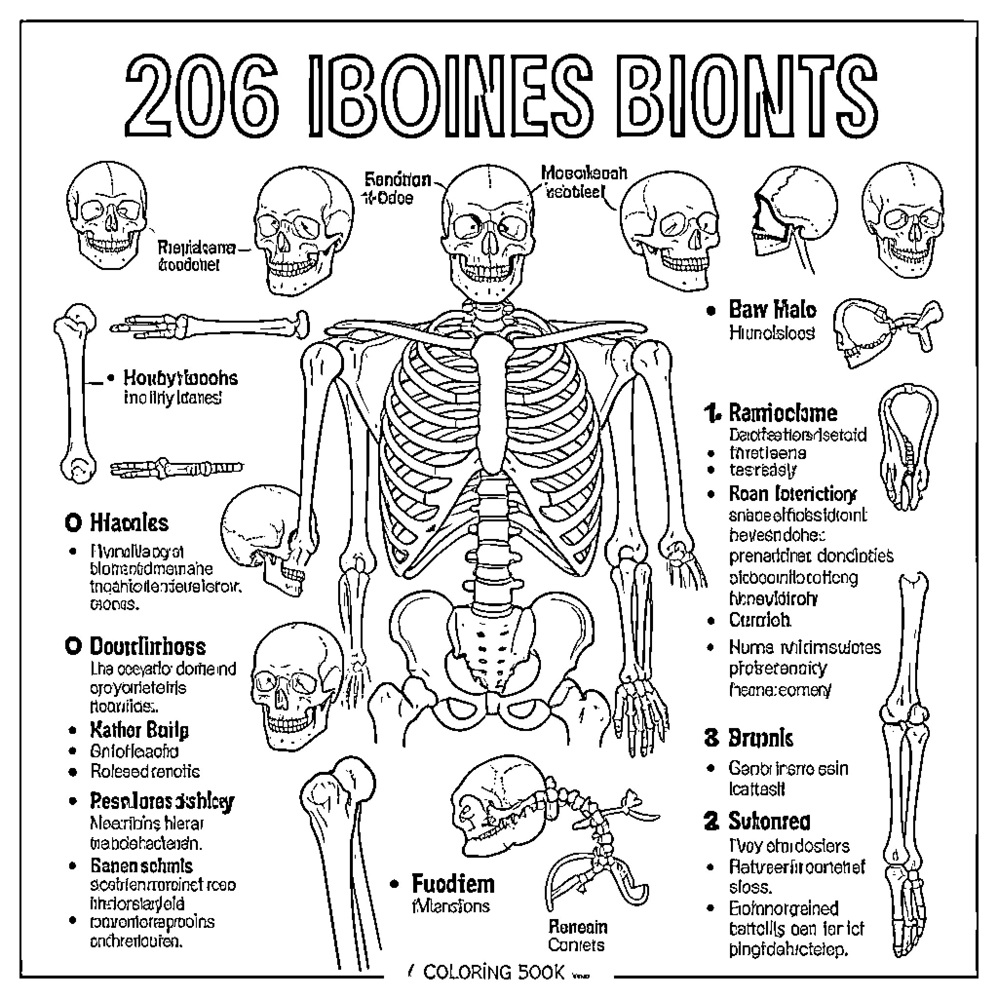 Bone anatomy diagram showing various human skeletal structures Coloring Page (free black-and-white line drawing printable PDF for all, from beginners to advanced learners, including children, teens, adults, and seniors)