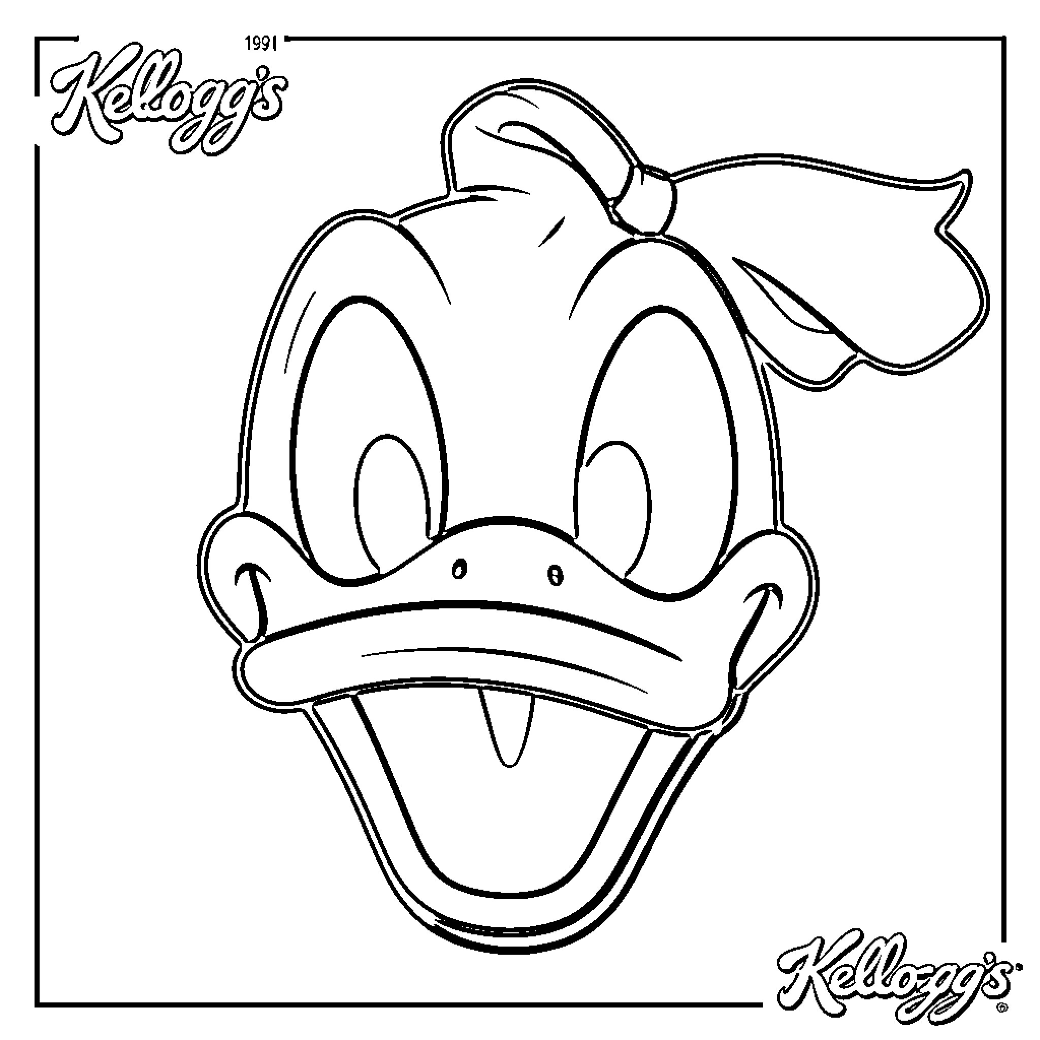 Dewey Duck with a happy and surprised expression Coloring Page (free black-and-white line drawing printable PDF for all, from beginners to advanced learners, including children, teens, adults, and seniors)