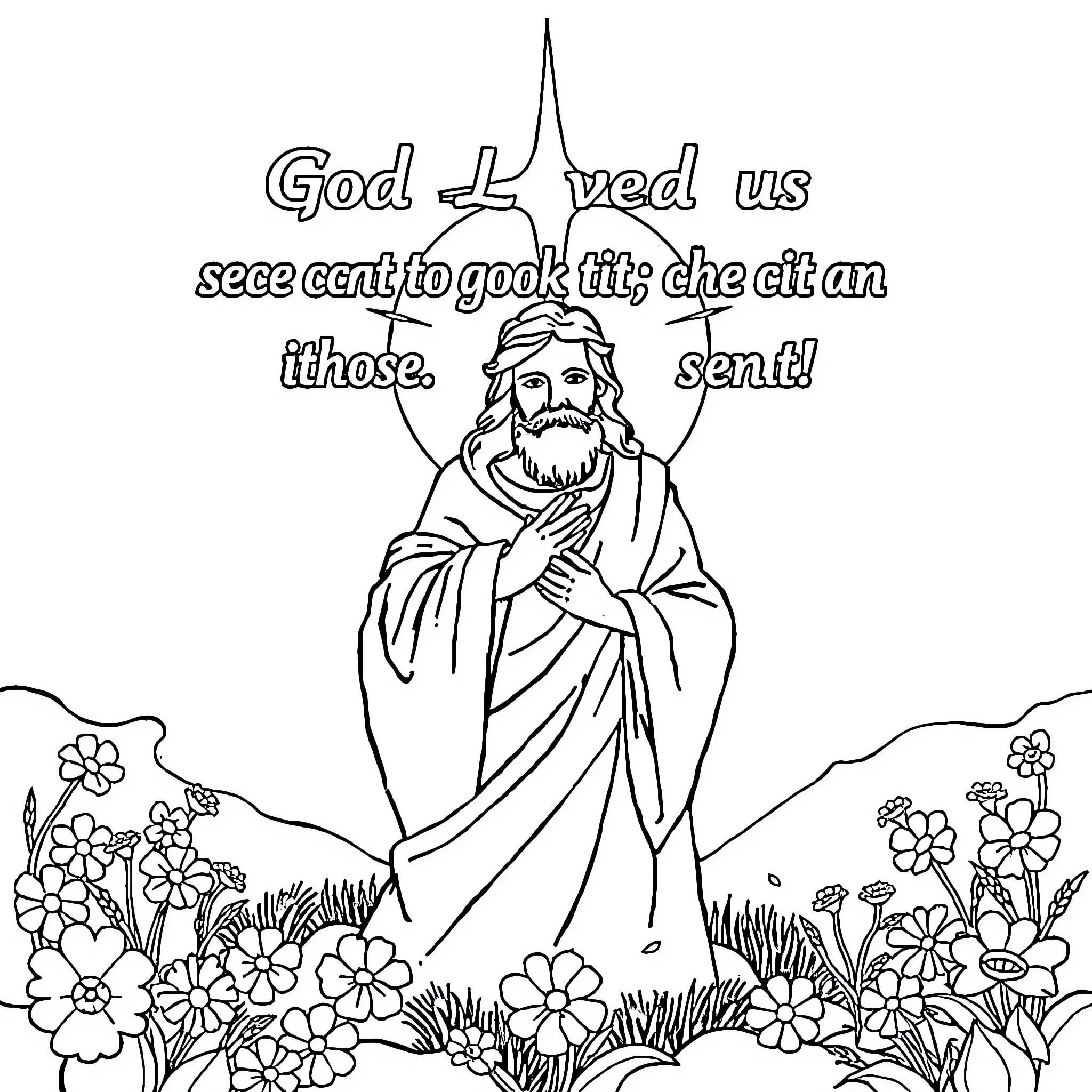 Son's Devotion: A Scene of Faith and Reflection Coloring Page (free black-and-white line drawing printable PDF for all, from beginners to advanced learners, including children, teens, adults, and seniors)