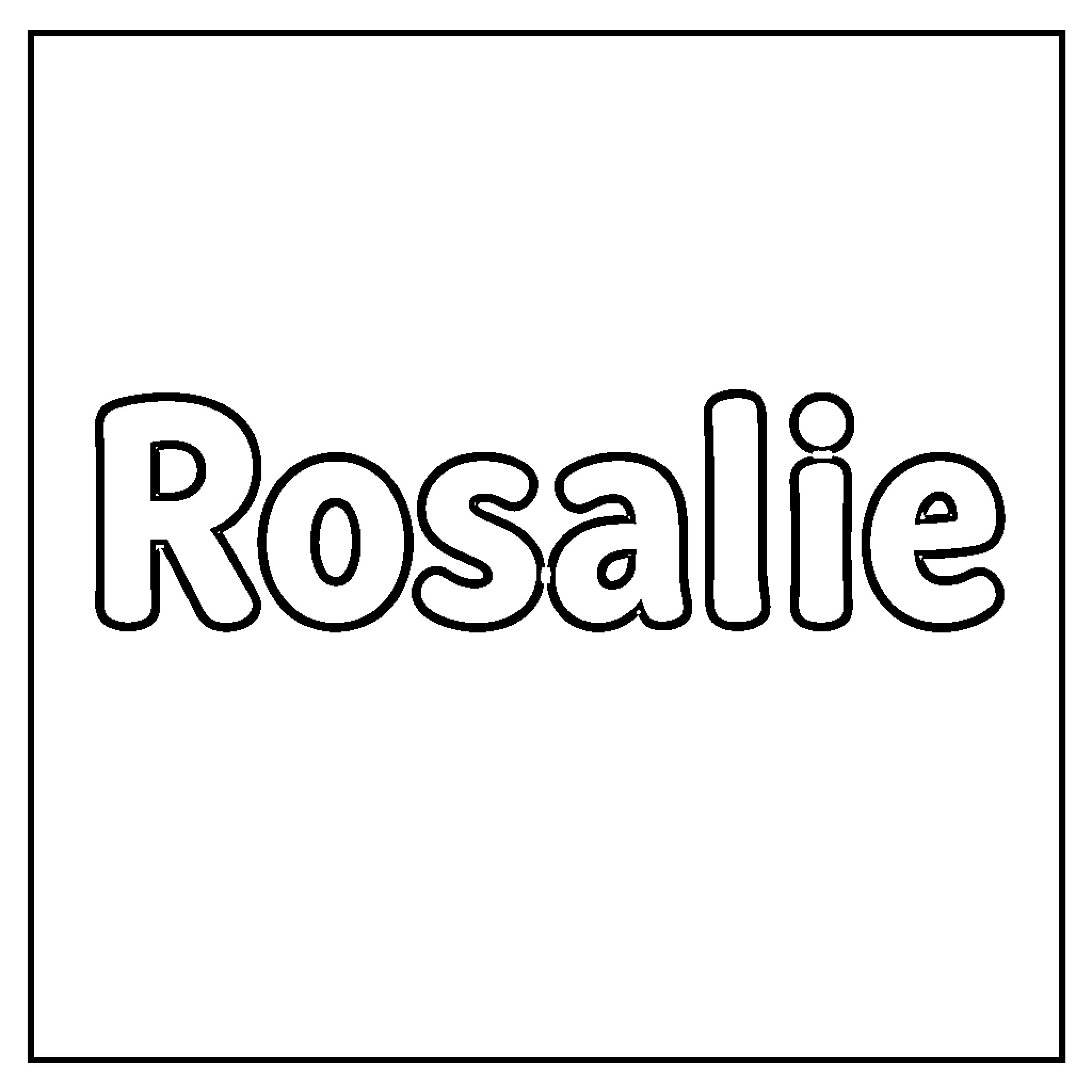 Rosalie written in large bubbly outline letters Coloring Page (free black-and-white line drawing printable PDF for all, from beginners to advanced learners, including children, teens, adults, and seniors)
