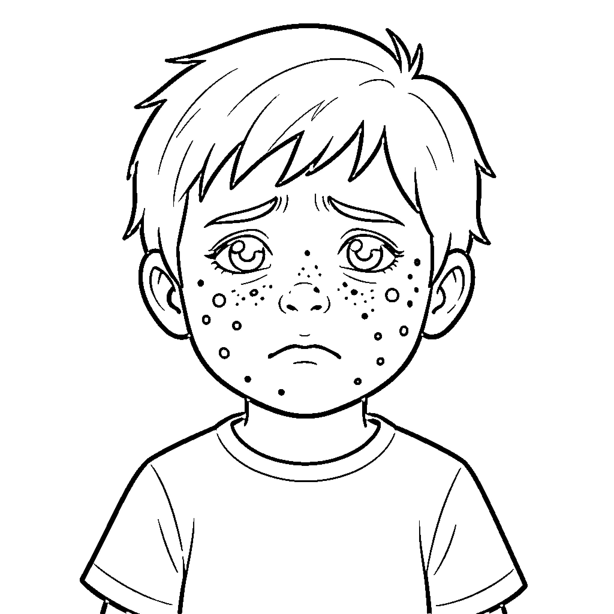 Child with freckled expression Coloring Page (free black-and-white line drawing printable PDF for all, from beginners to advanced learners, including children, teens, adults, and seniors)