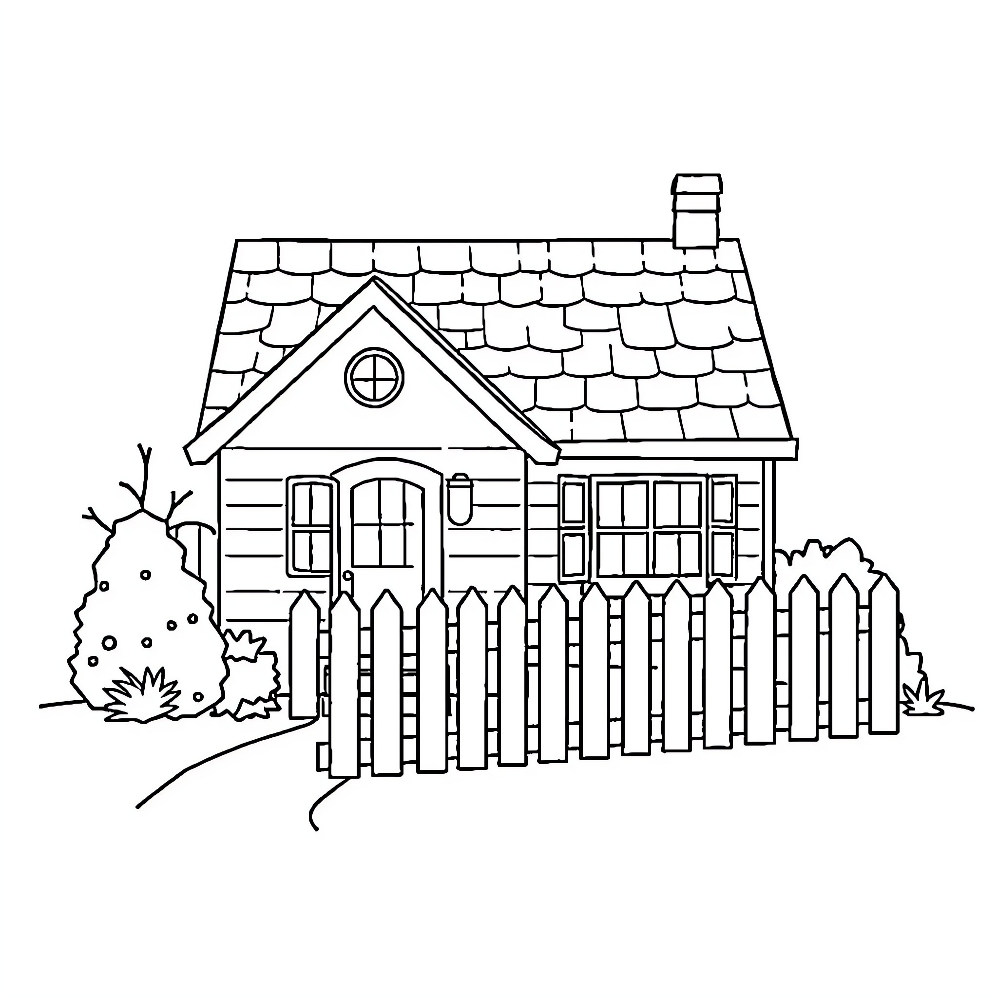 House with Charming Cottage Style Coloring Page (free black-and-white line drawing printable PDF for all, from beginners to advanced learners, including children, teens, adults, and seniors)