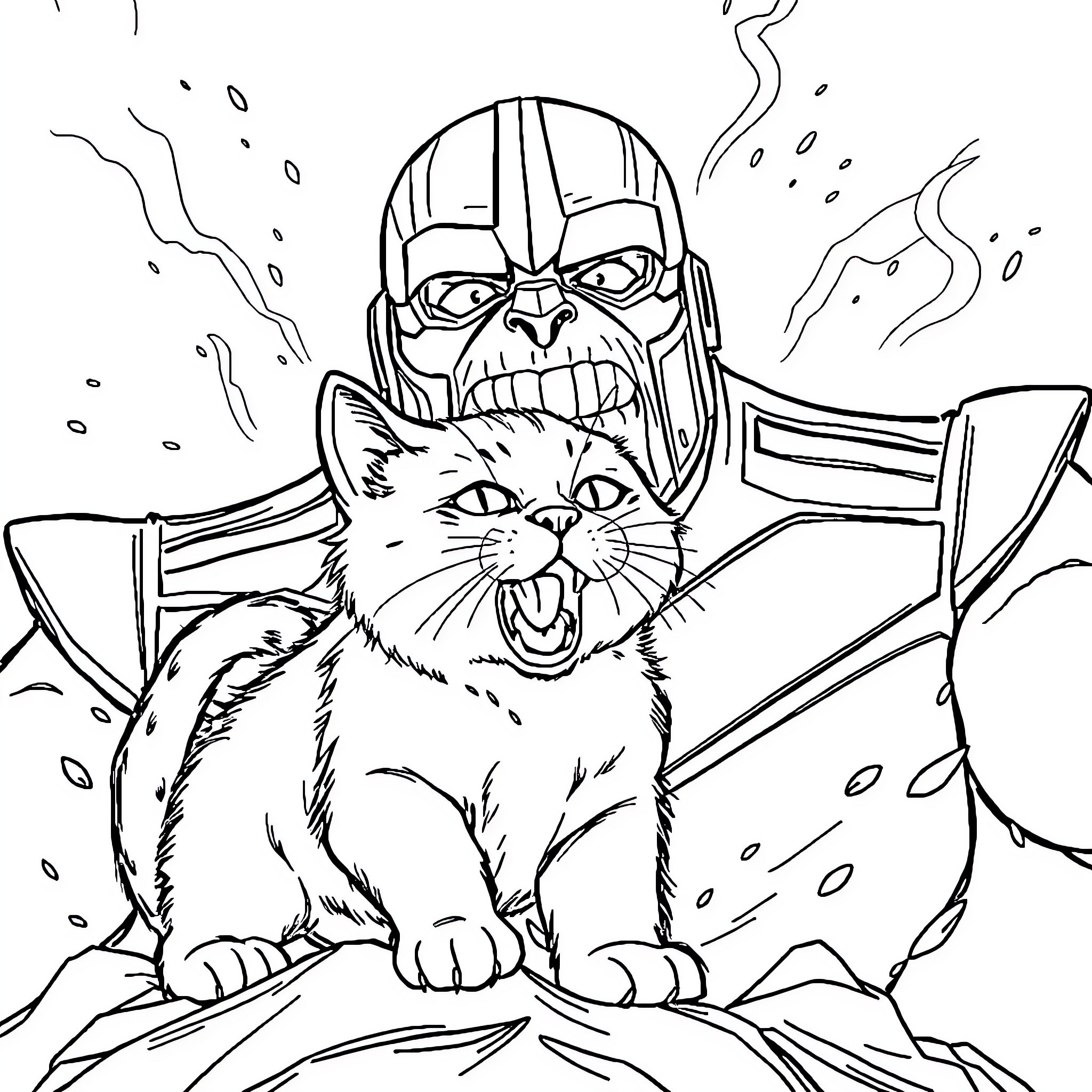 Chat with a Fierce Feline Companion Coloring Page (free black-and-white line drawing printable PDF for all, from beginners to advanced learners, including children, teens, adults, and seniors)